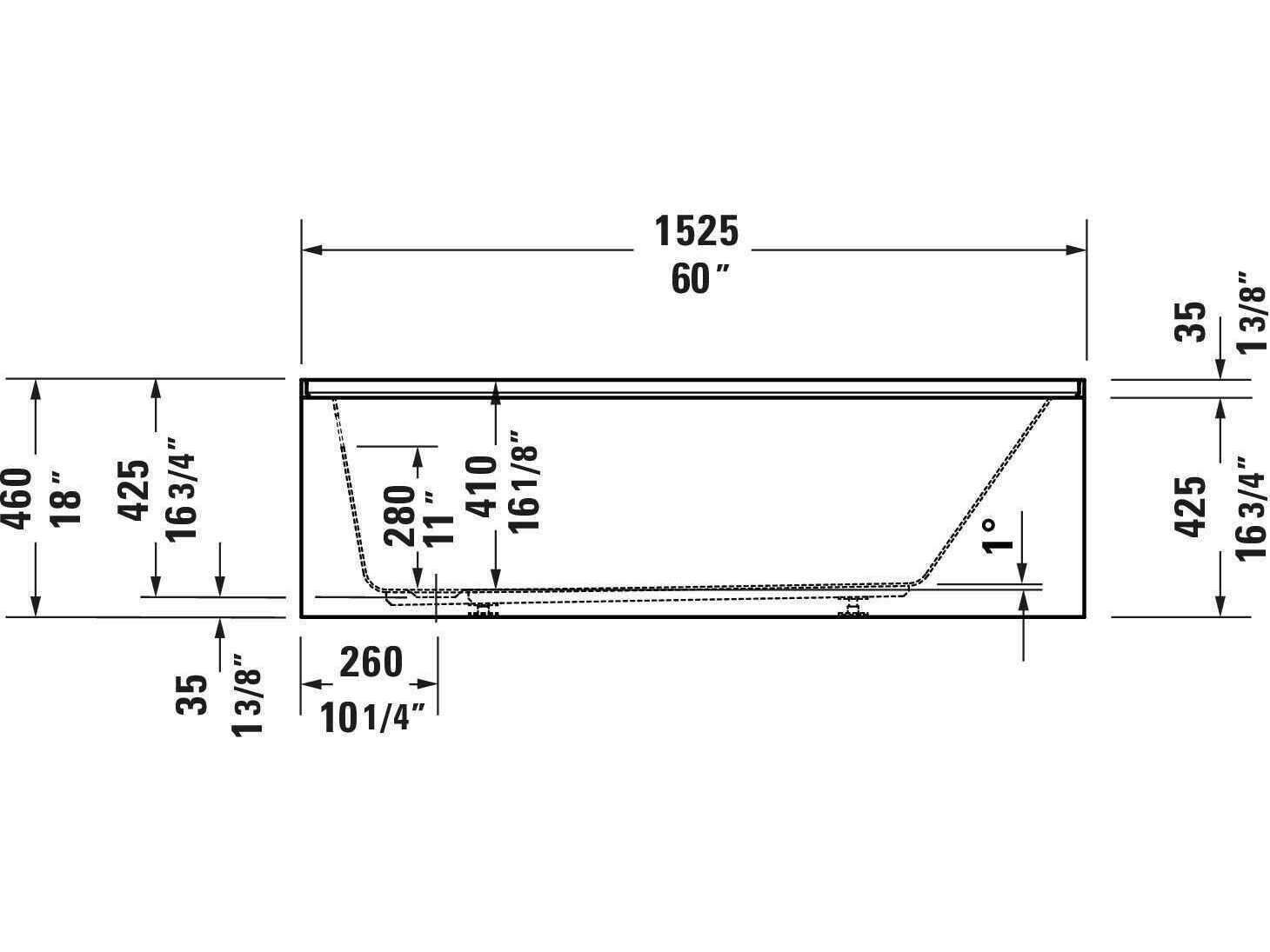 Duravit Duravit No.1 60'' Acrylic Freestanding White Bathtub - Left Side Drain