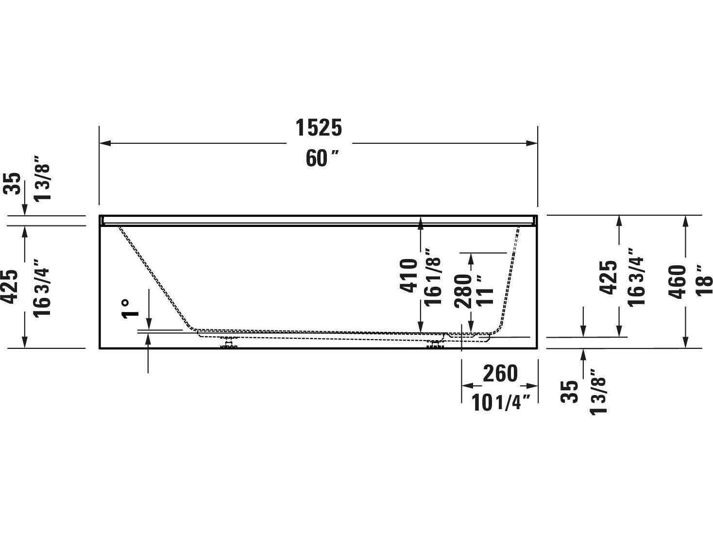 Duravit Duravit No.1 60'' Acrylic Freestanding White Bathtub - Right Side Drain