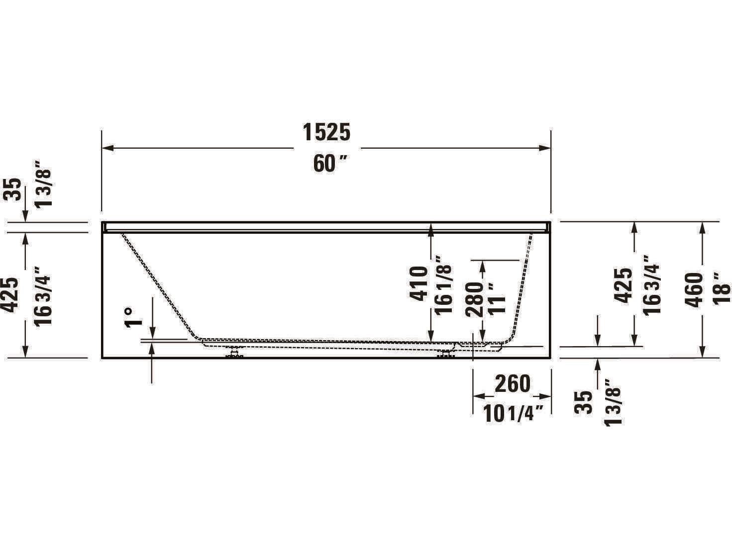 Duravit Duravit No.1 60'' Acrylic Freestanding White Bathtub - Right Side Drain