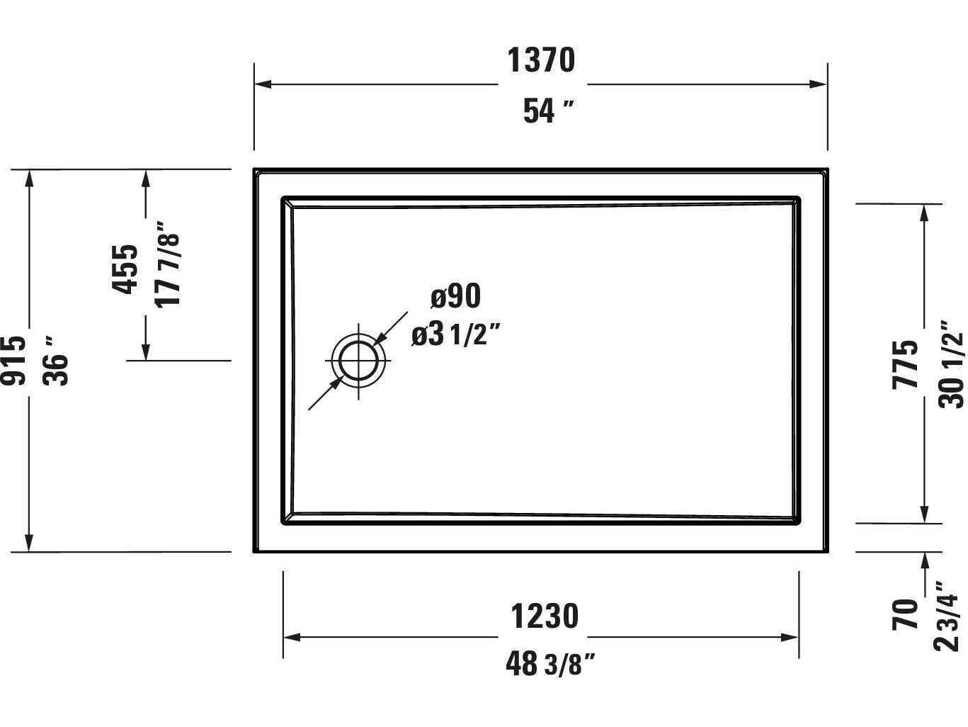 Duravit Architec 54'' White Acrylic Shower Base - Left oriented drain