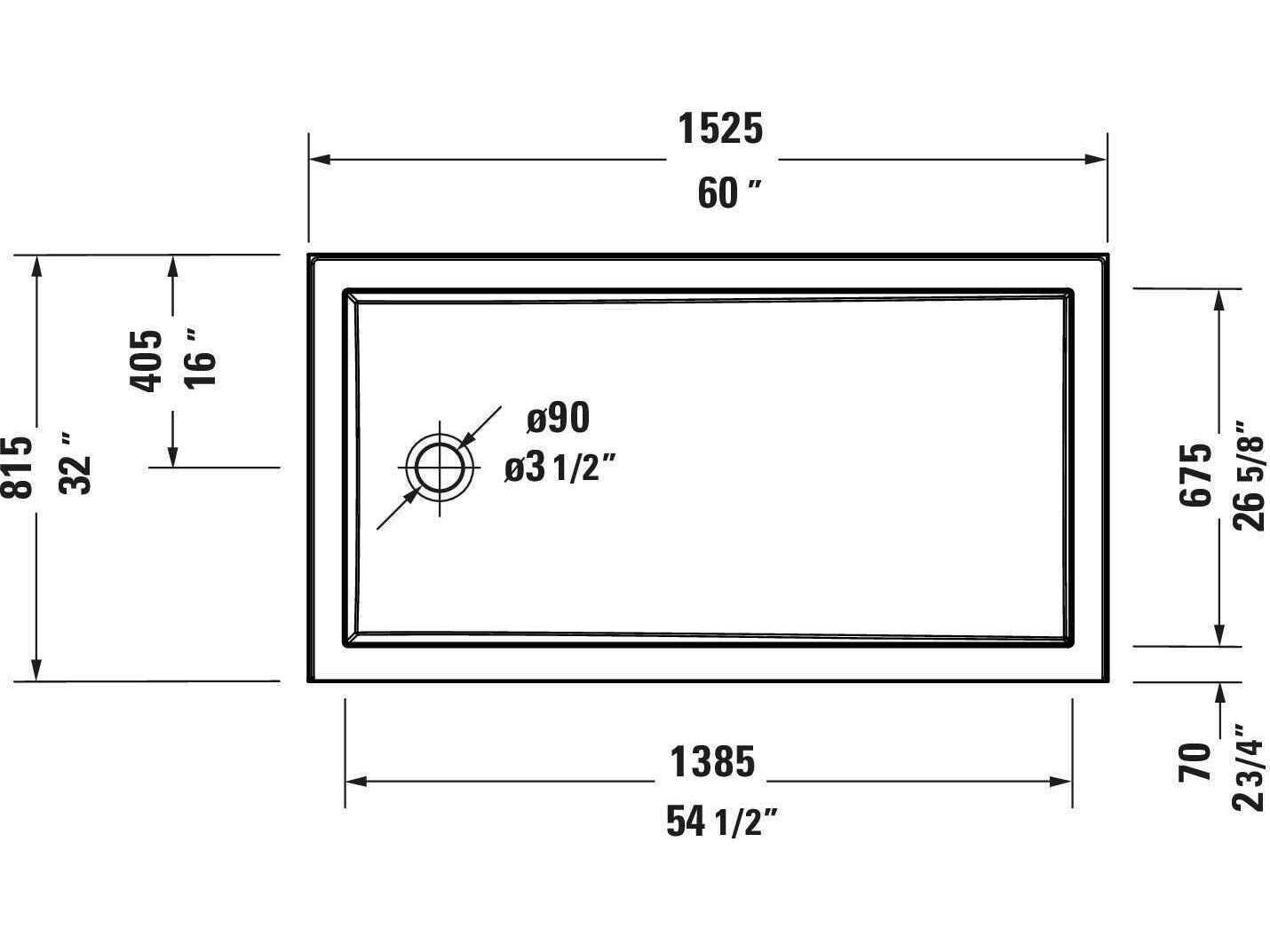 Duravit Architec 60'' x 32'' White Acrylic Shower Base - Left oriented drain