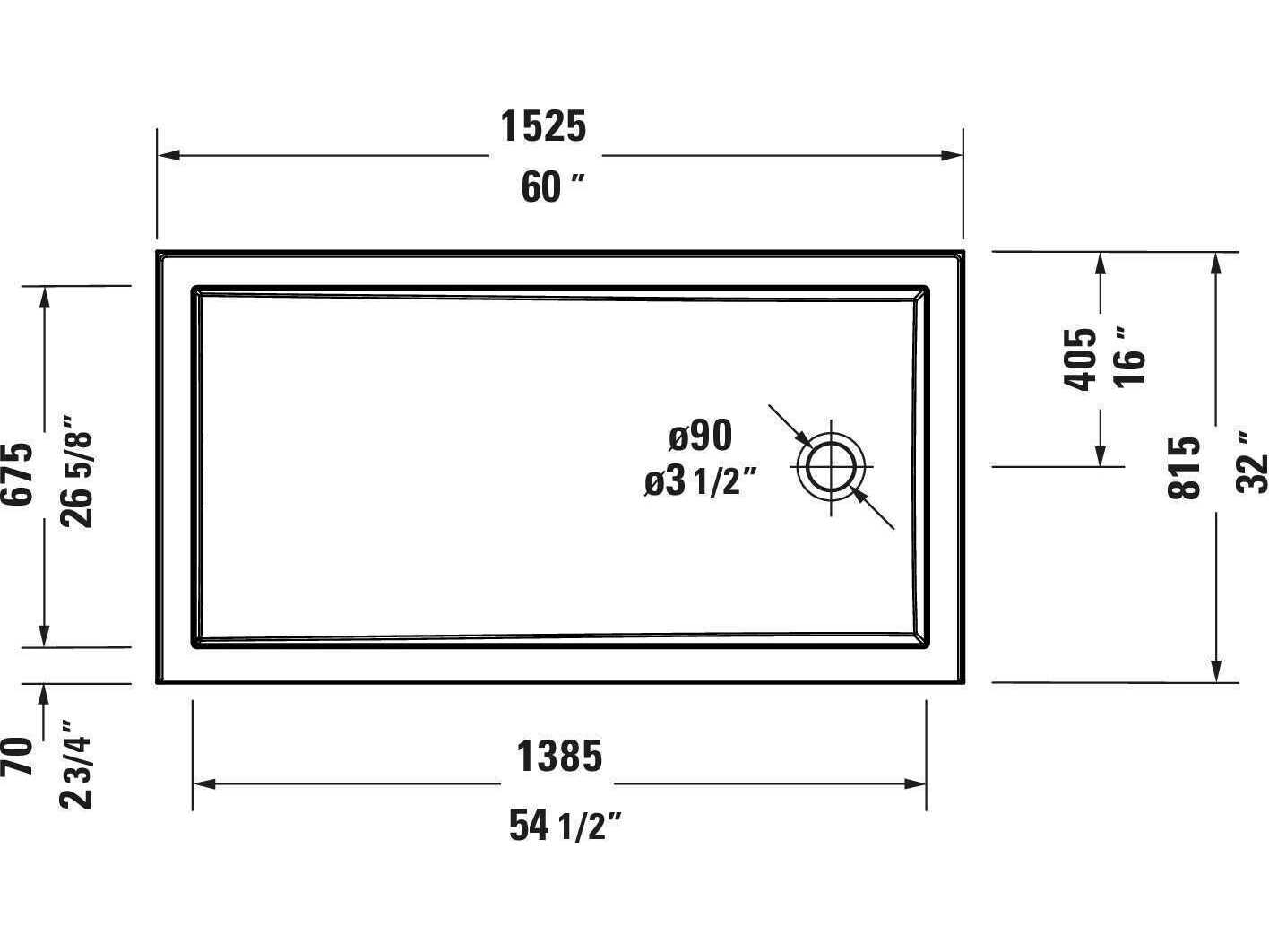 Duravit Architec 60'' x 32'' White Acrylic Shower Base - Right oriented drain