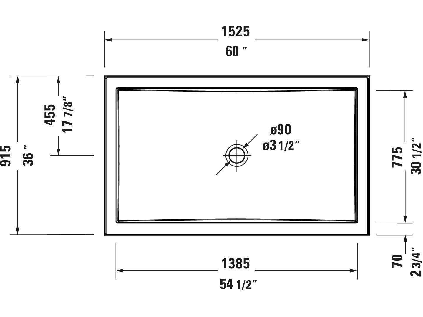 Duravit Architec 60'' x 36'' White Acrylic Shower Base - Centered drain
