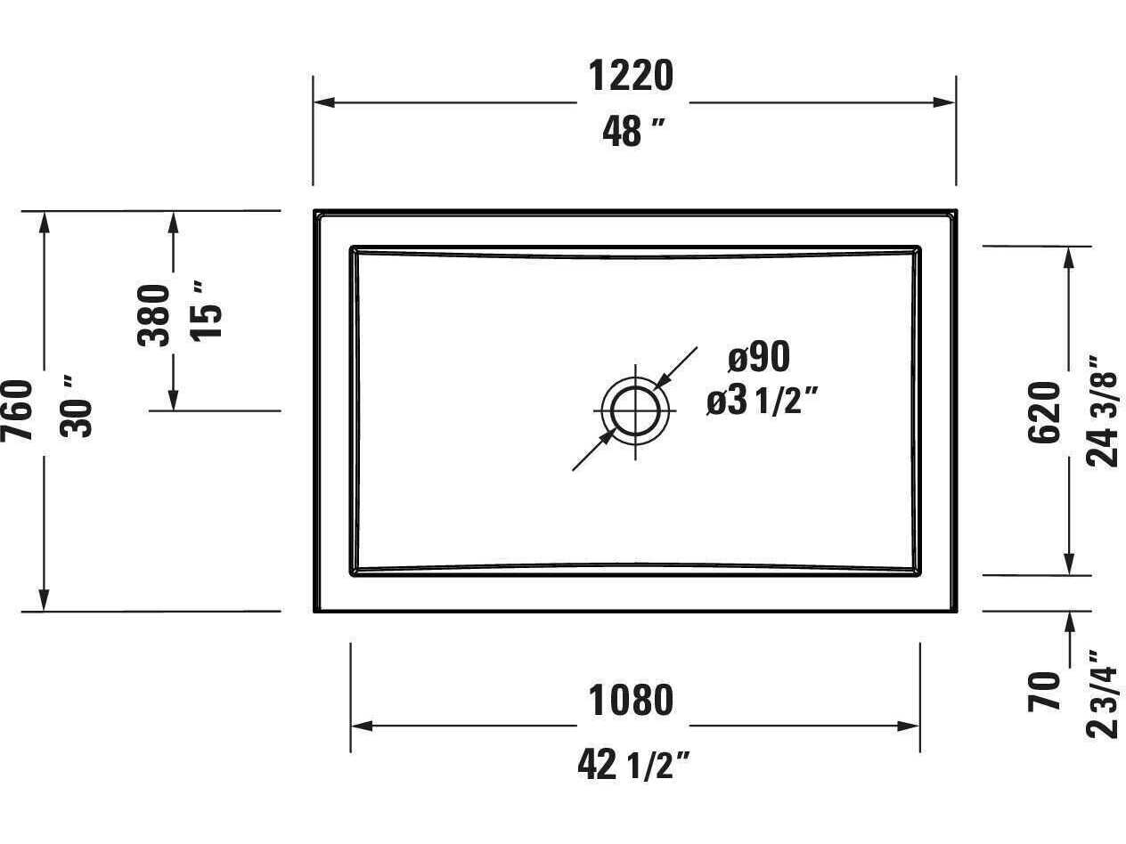 Duravit Architec 48''x 30'' White Acrylic Shower Base - Centered drain