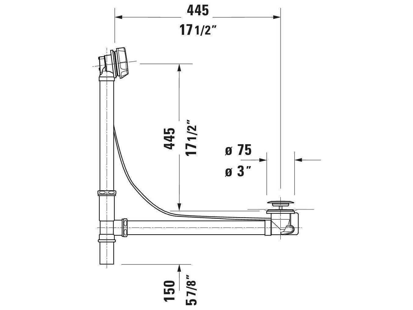 Duravit Bathtub Accessories Chrome Waste and overflow - 16'' Cable