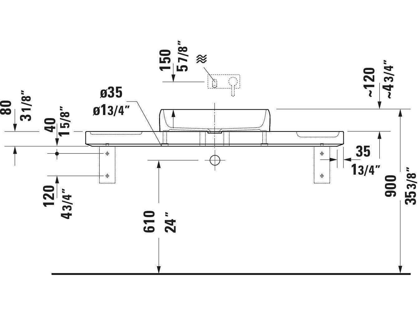 Duravit Qatego 55'' Stone Travertine Console and Sink