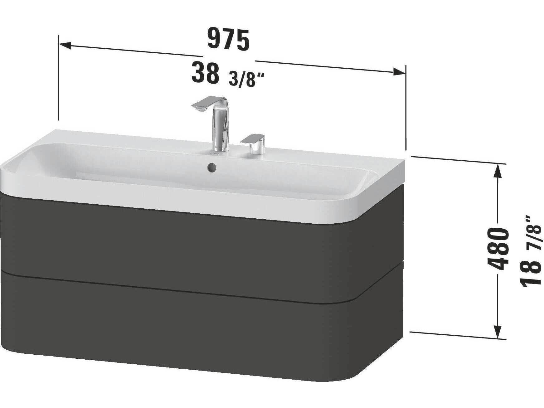 Duravit Happy D.2 38'' White Satin Matt Wall-Mounted Set of Sink and Vanity