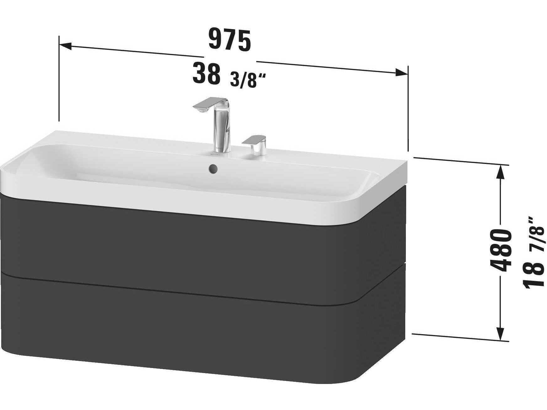 Duravit Happy D.2 38'' Walnut (brushed) Matt Wall-Mounted Set of Sink and Vanity