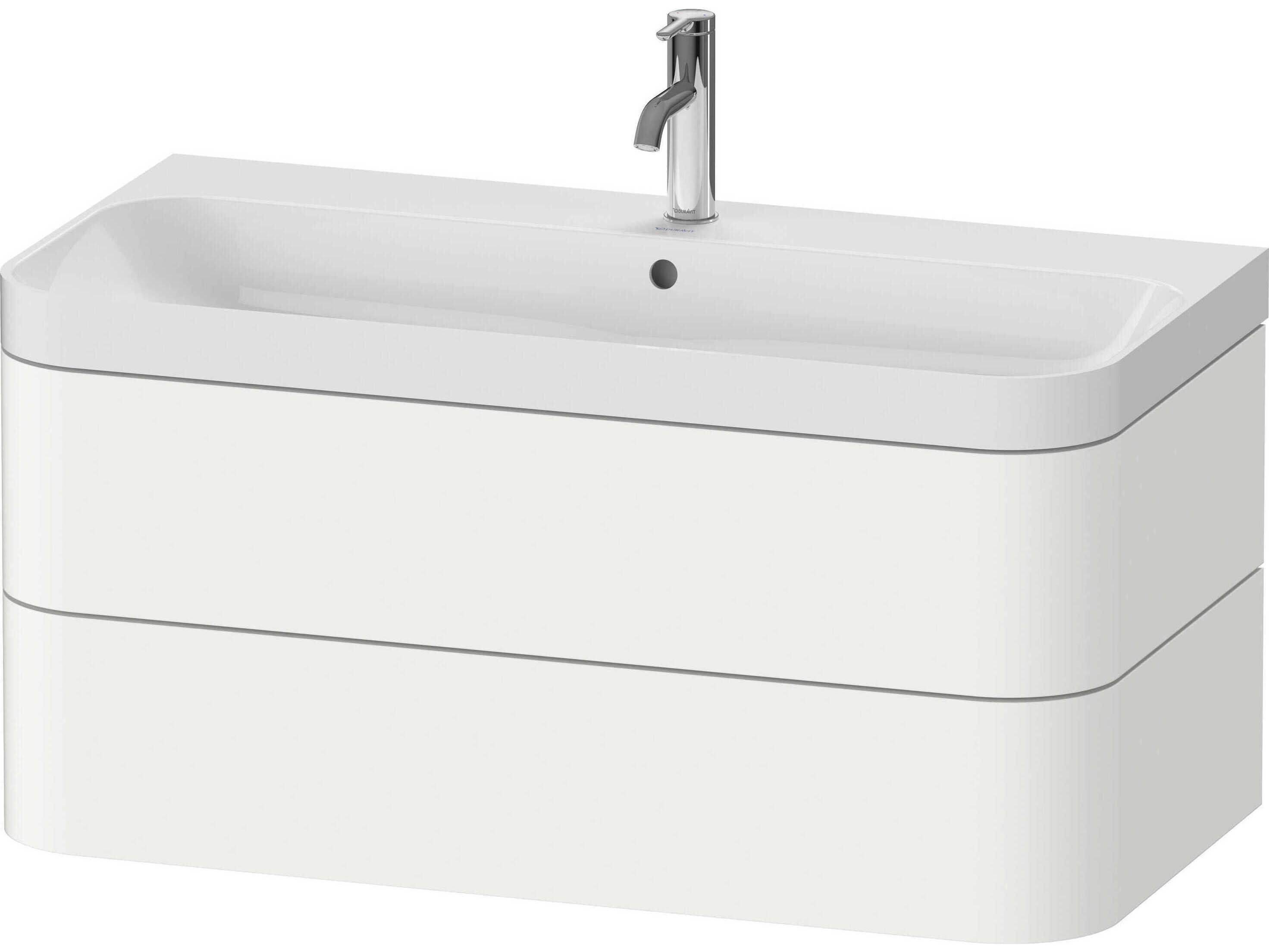 Duravit Happy D.2 38'' White Satin Matt Wall-Mounted Set of Sink and Vanity with 1 Faucet Hole