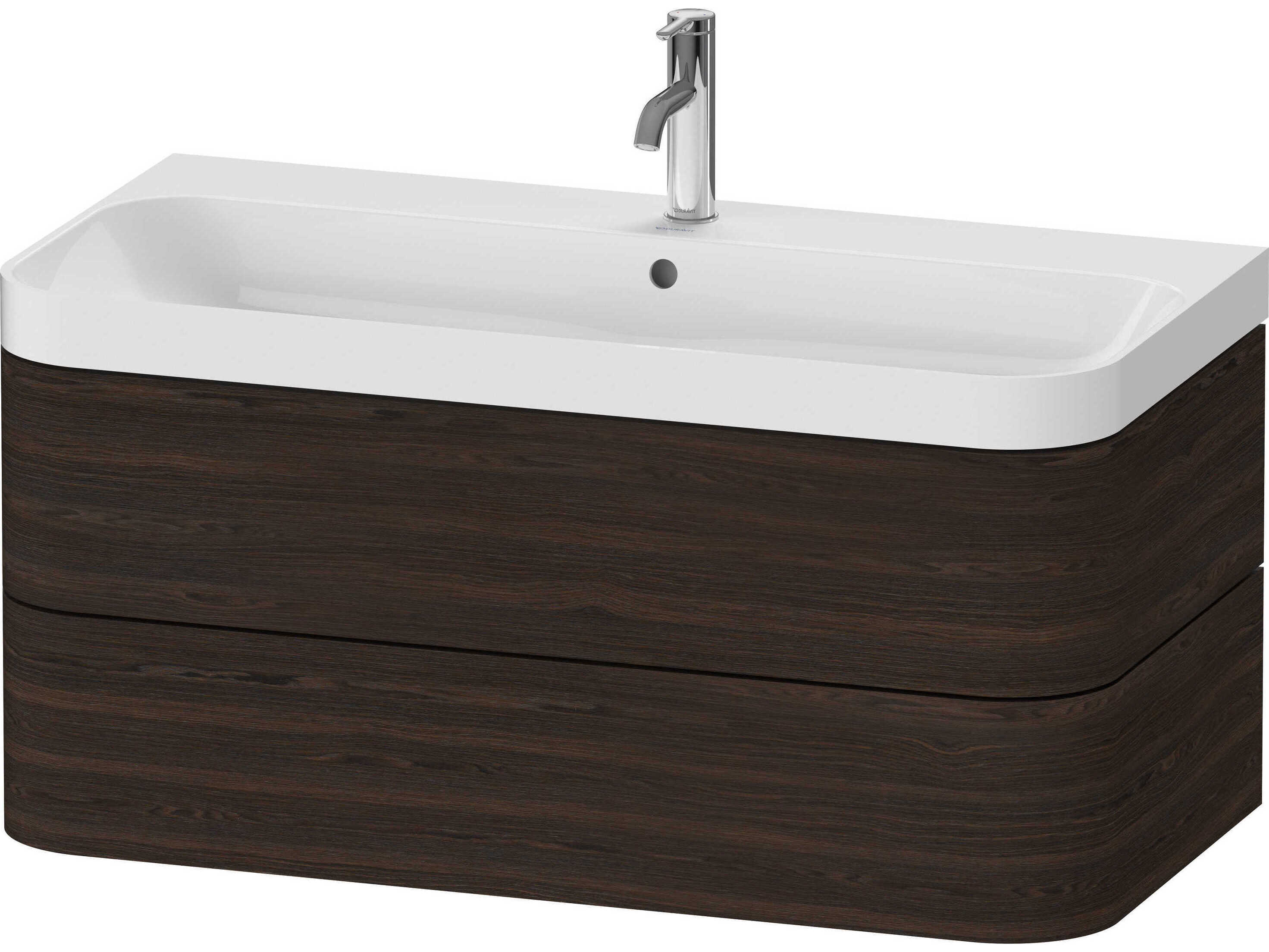 Duravit Happy D.2 38'' Walnut (brushed) Matt Wall-Mounted Set of Sink and Vanity with 1 Faucet Hole