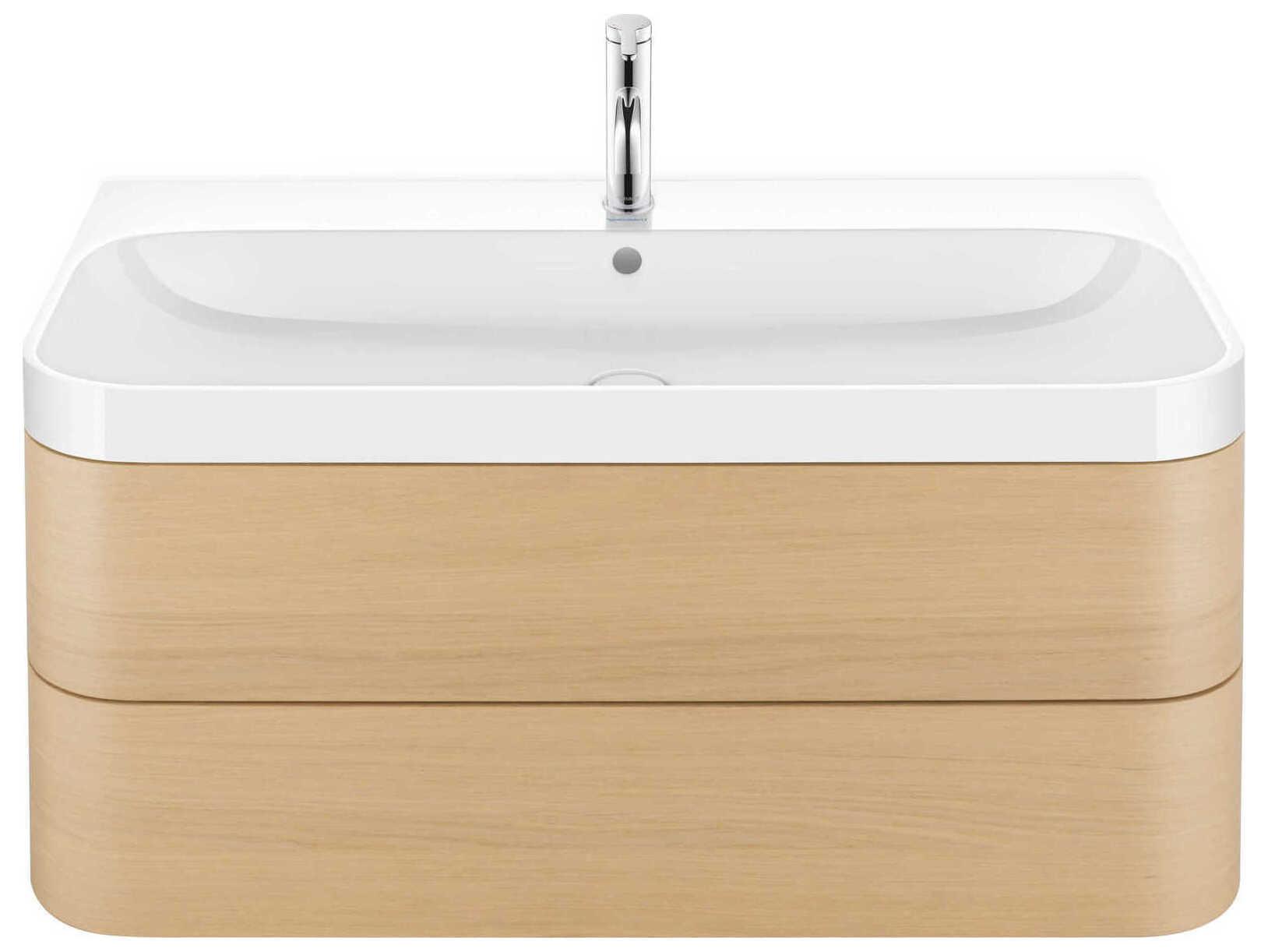 Duravit Happy D.2 38'' Mediterranean Oak Matt Wall-Mounted Set of Sink and Vanity with 1 Faucet Hole