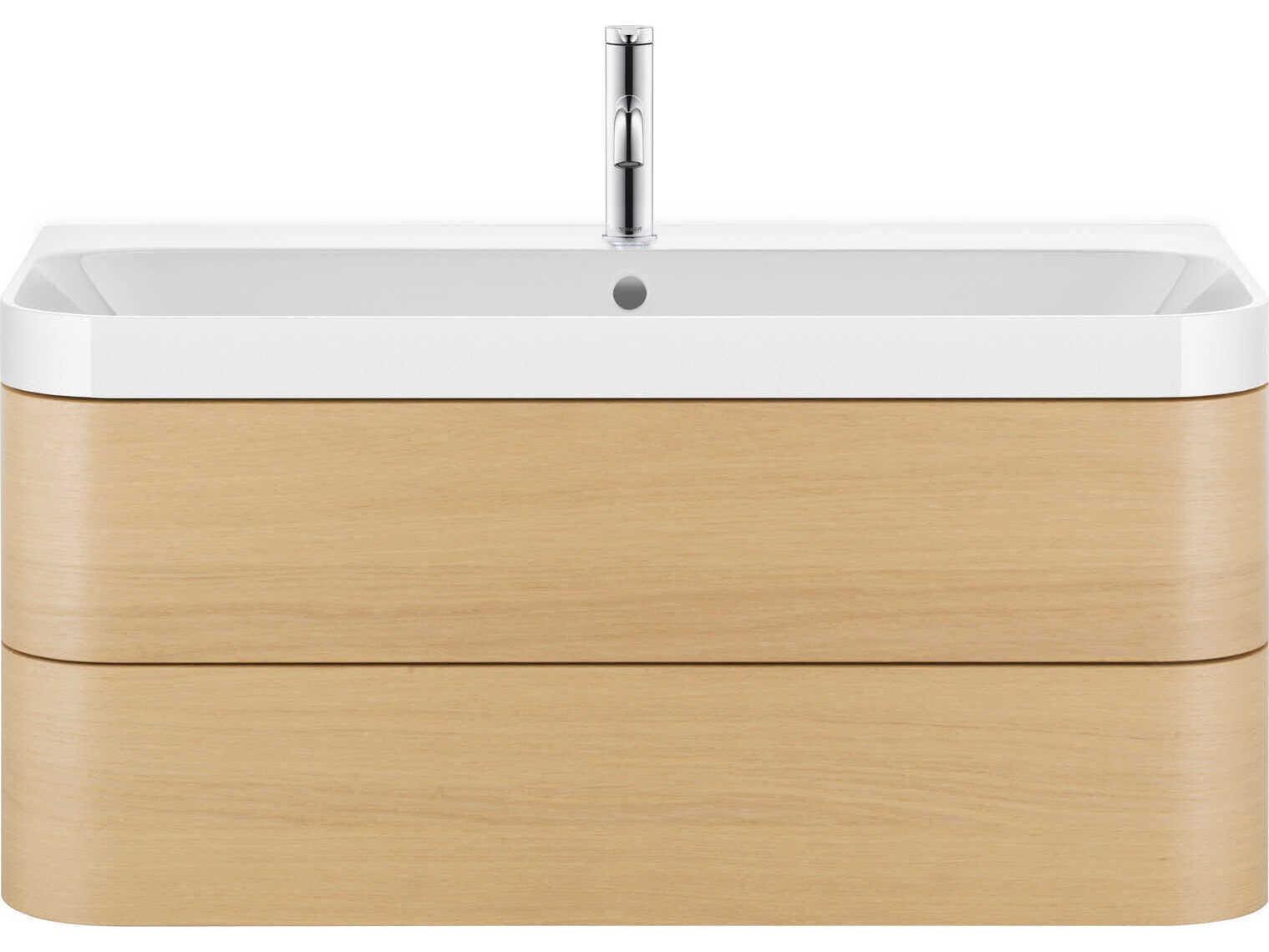 Duravit Happy D.2 38'' Mediterranean Oak Matt Wall-Mounted Set of Sink and Vanity with 1 Faucet Hole