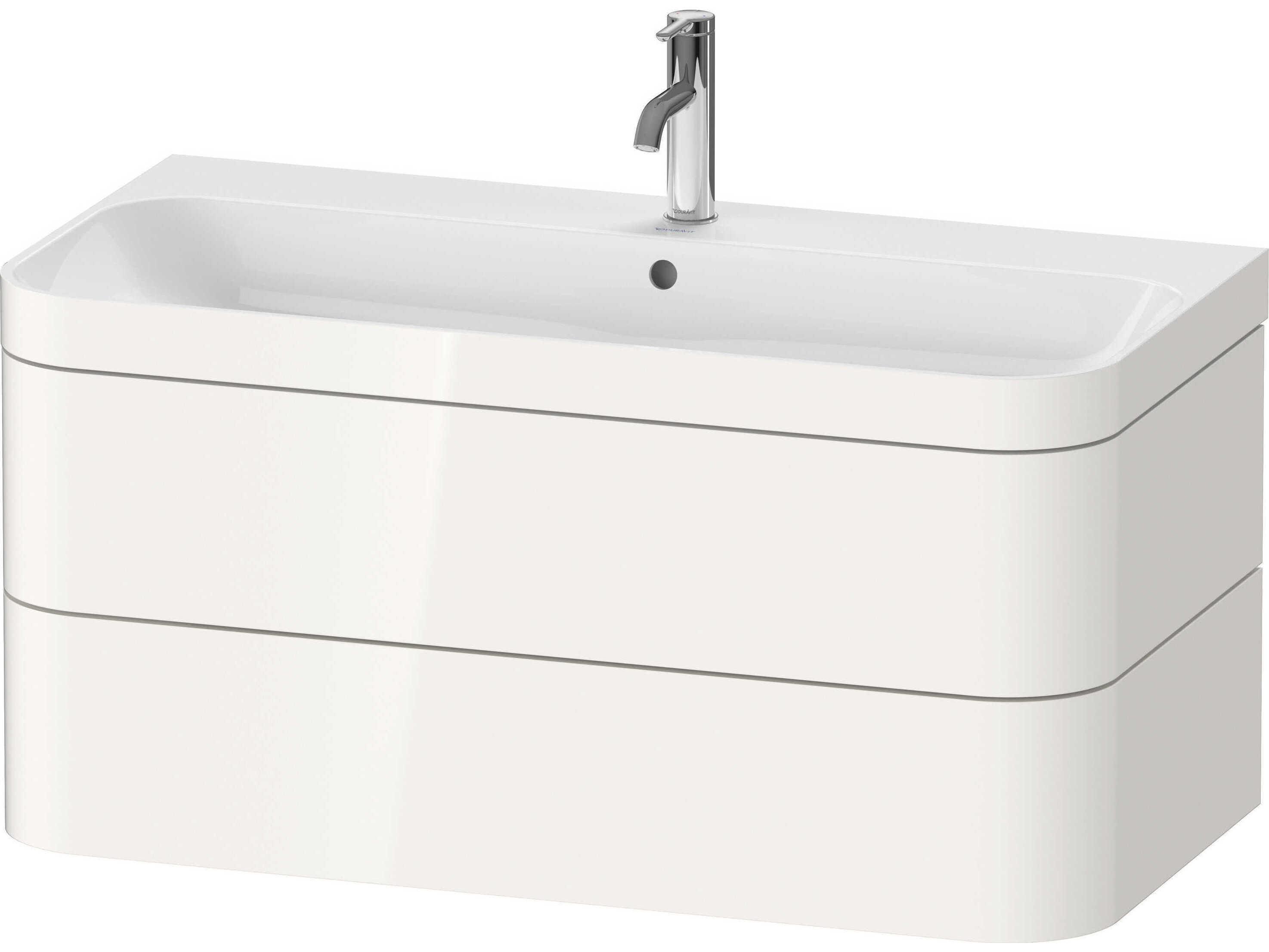 Duravit Happy D.2 38'' White High Gloss Rectangular Wall-Mounted Set of Sink and Vanity with 1 Faucet Hole