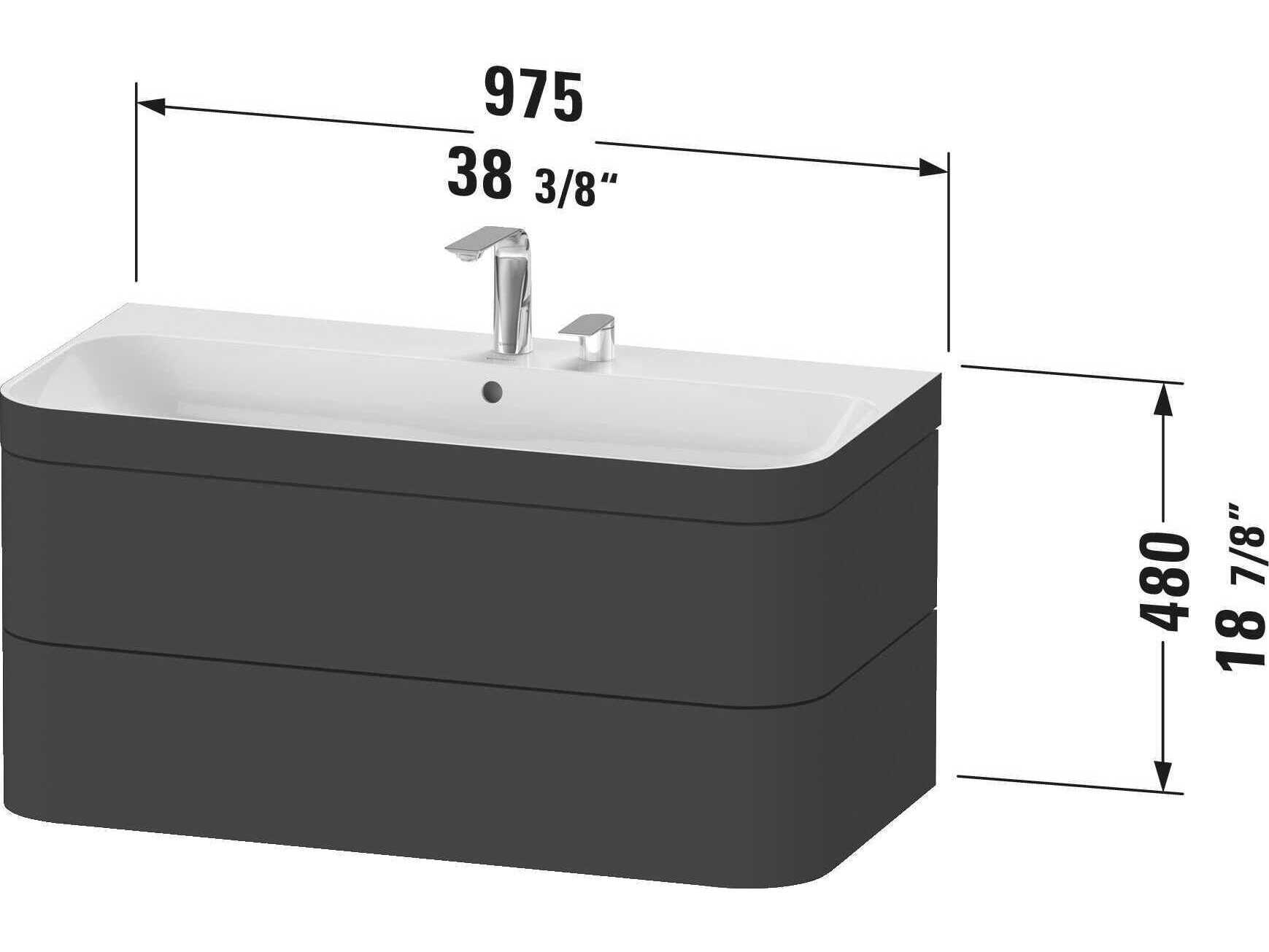 Duravit Happy D.2 38'' White High Gloss Rectangular Wall-Mounted Set of Sink and Vanity with 1 Faucet Hole