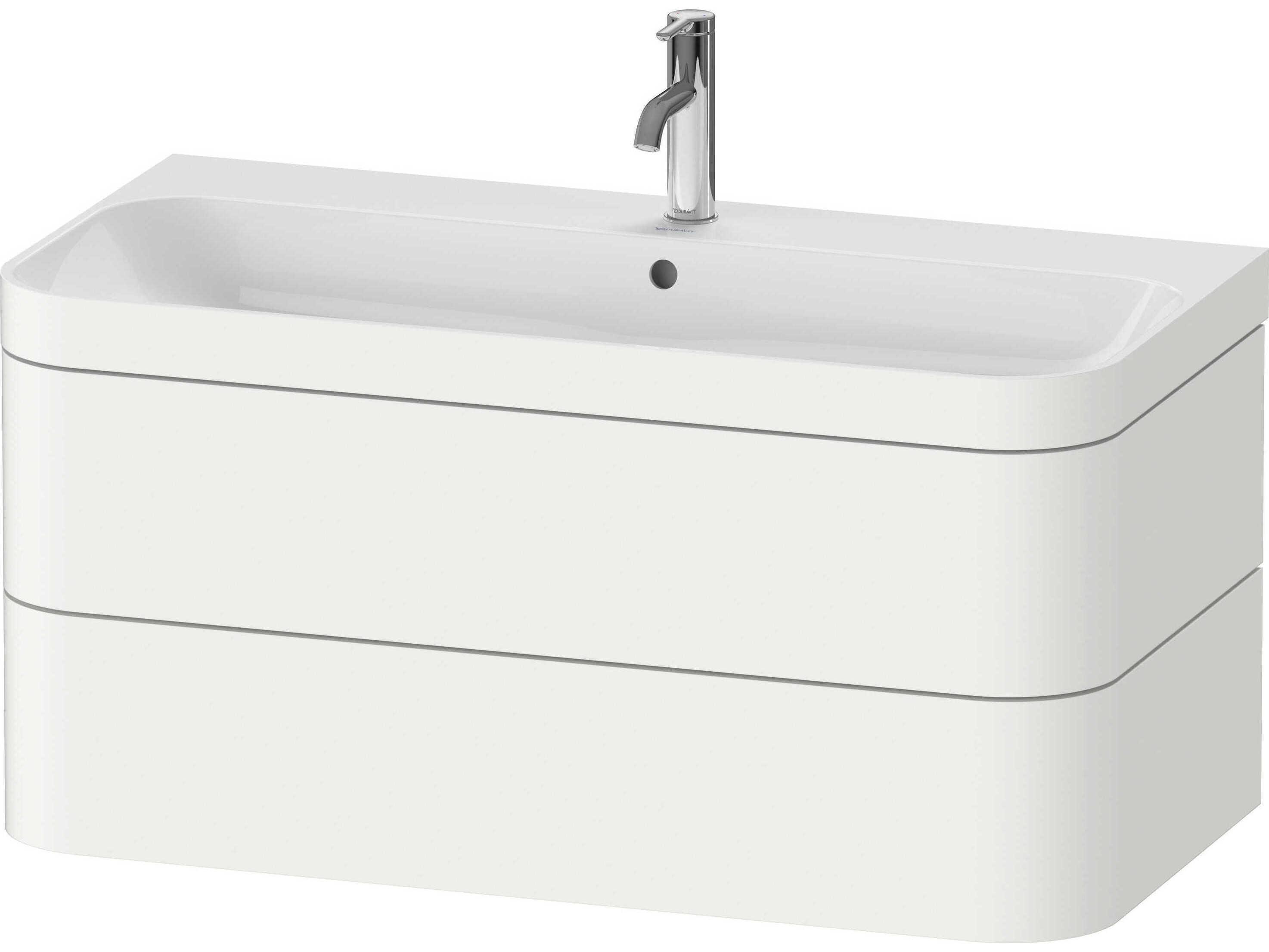 Duravit Happy D.2 38'' White Satin Matt Rectangular Wall-Mounted Set of Sink and Vanity with 1 Faucet Hole