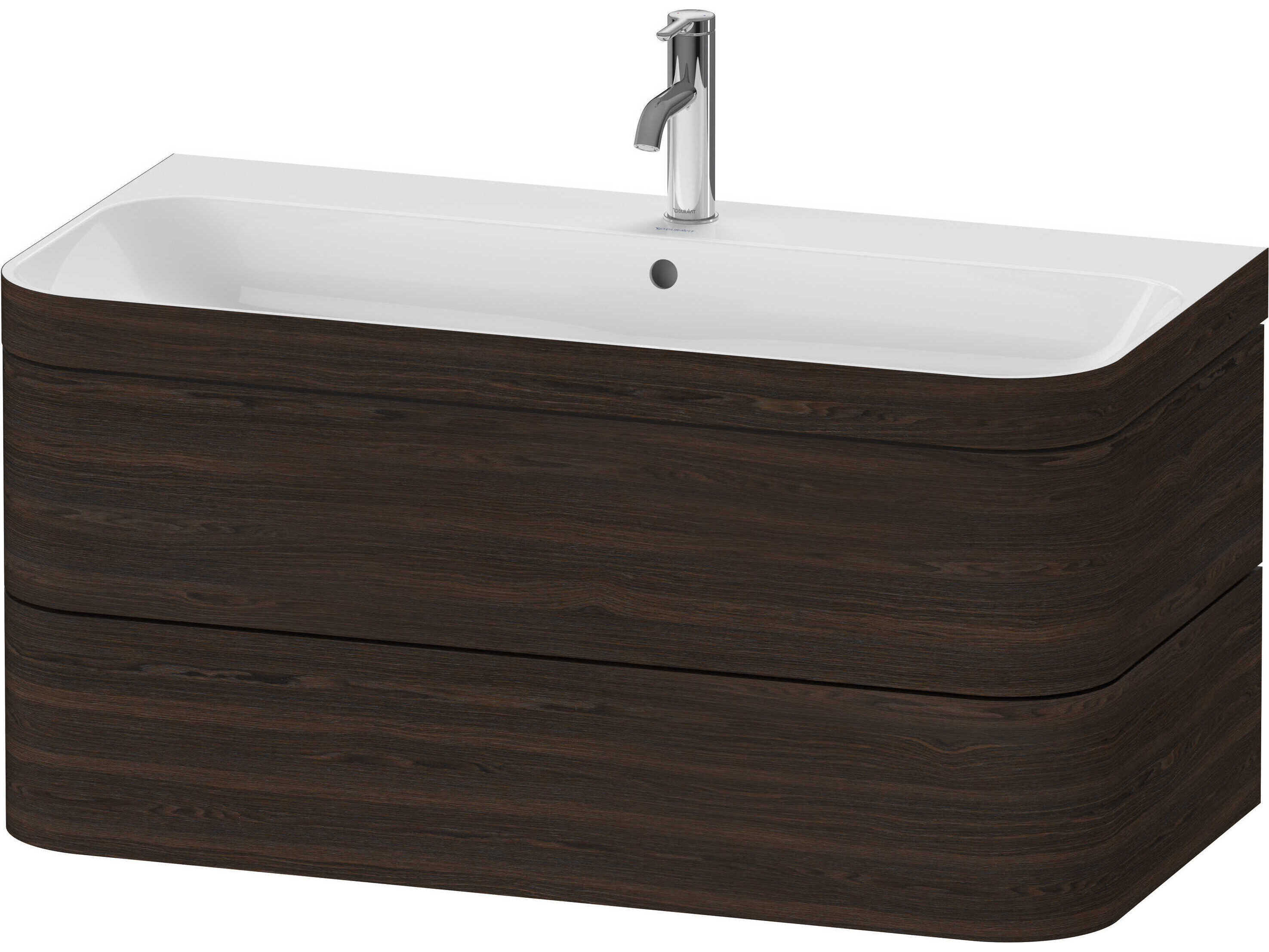 Duravit Happy D.2 38'' Walnut (brushed) Matt Rectangular Wall-Mounted Set of Sink and Vanity with 1 Faucet Hole
