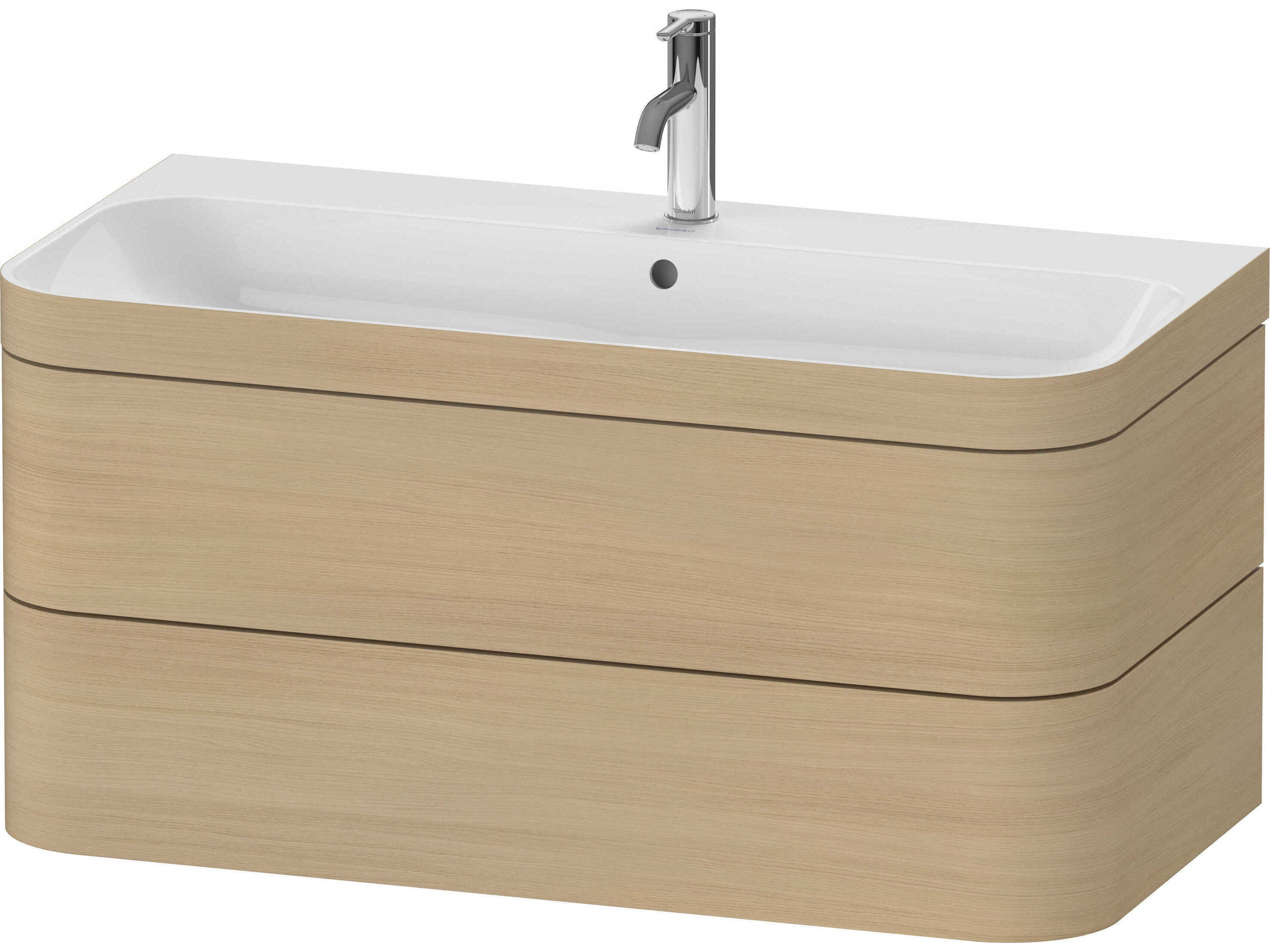 Duravit Happy D.2 38'' Mediterranean Oak Matt Rectangular Wall-Mounted Set of Sink and Vanity with 1 Faucet Hole