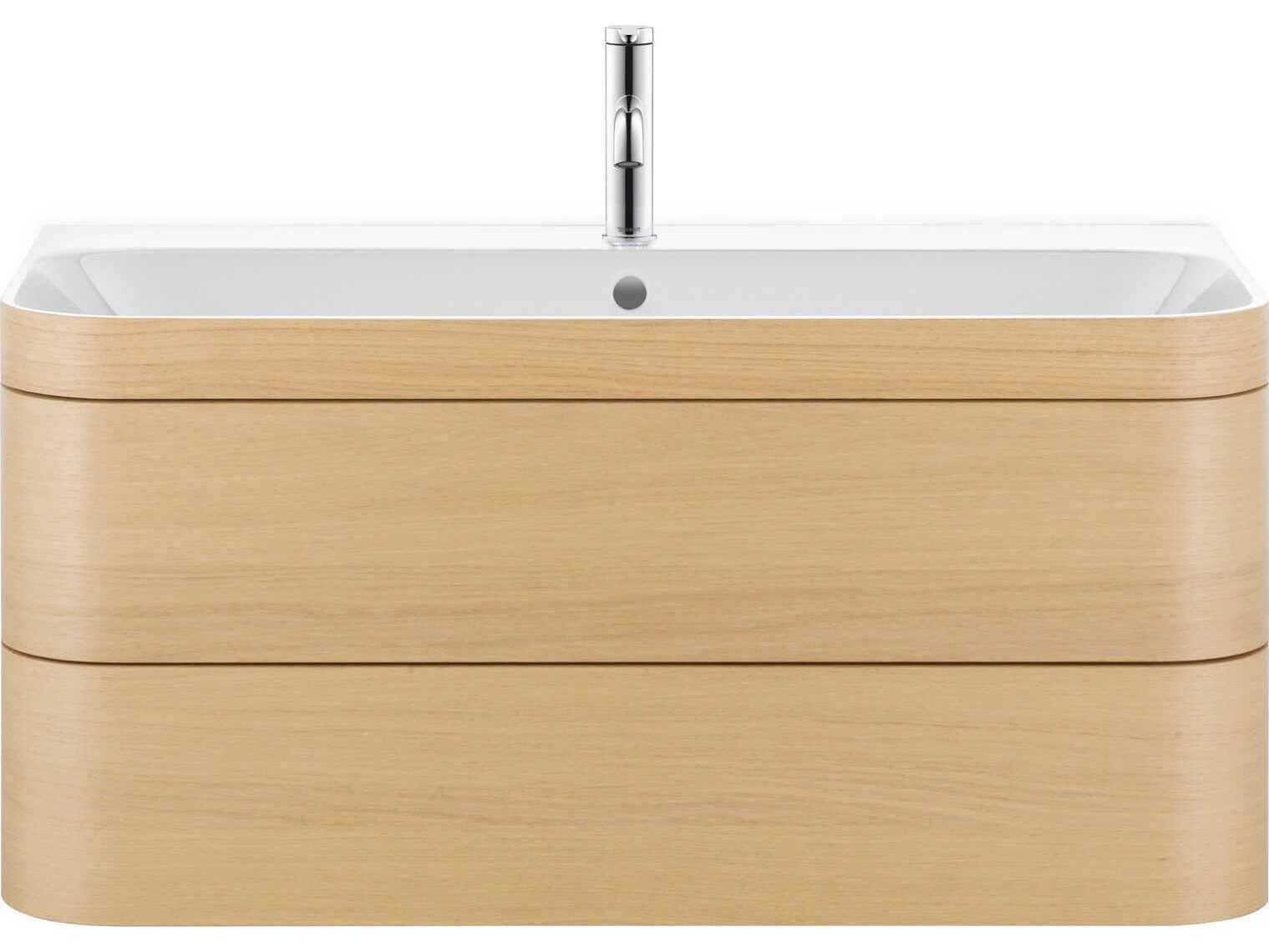 Duravit Happy D.2 38'' Mediterranean Oak Matt Rectangular Wall-Mounted Set of Sink and Vanity with 1 Faucet Hole