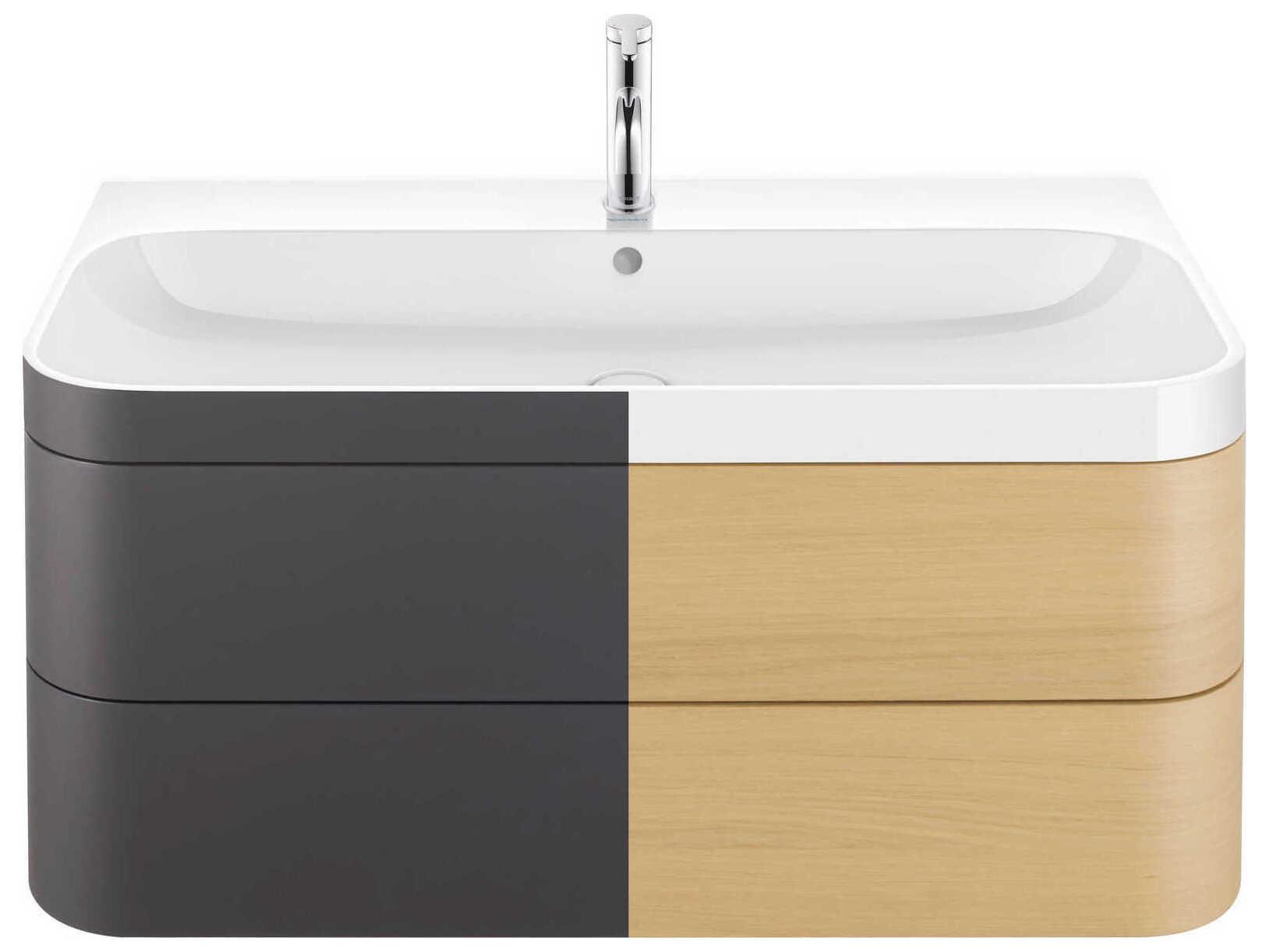 Duravit Happy D.2 38'' Graphite Super Matt Rectangular Wall-Mounted Set of Sink and Vanity with 1 Faucet Hole