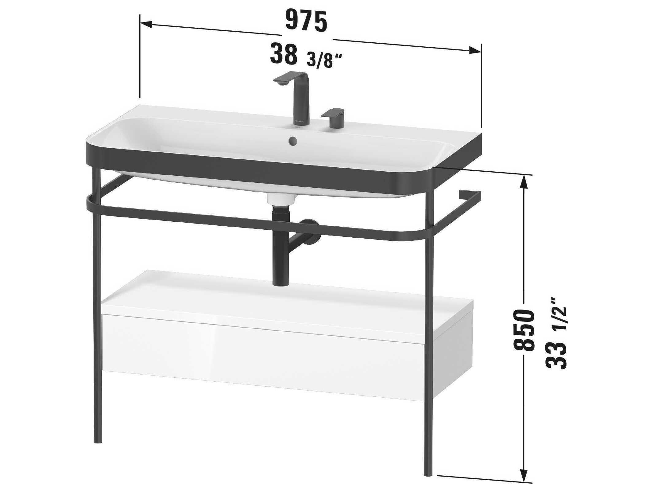 Duravit Happy D.2 39'' White Satin Matt Set of Sink and Console with 1 Faucet Hole
