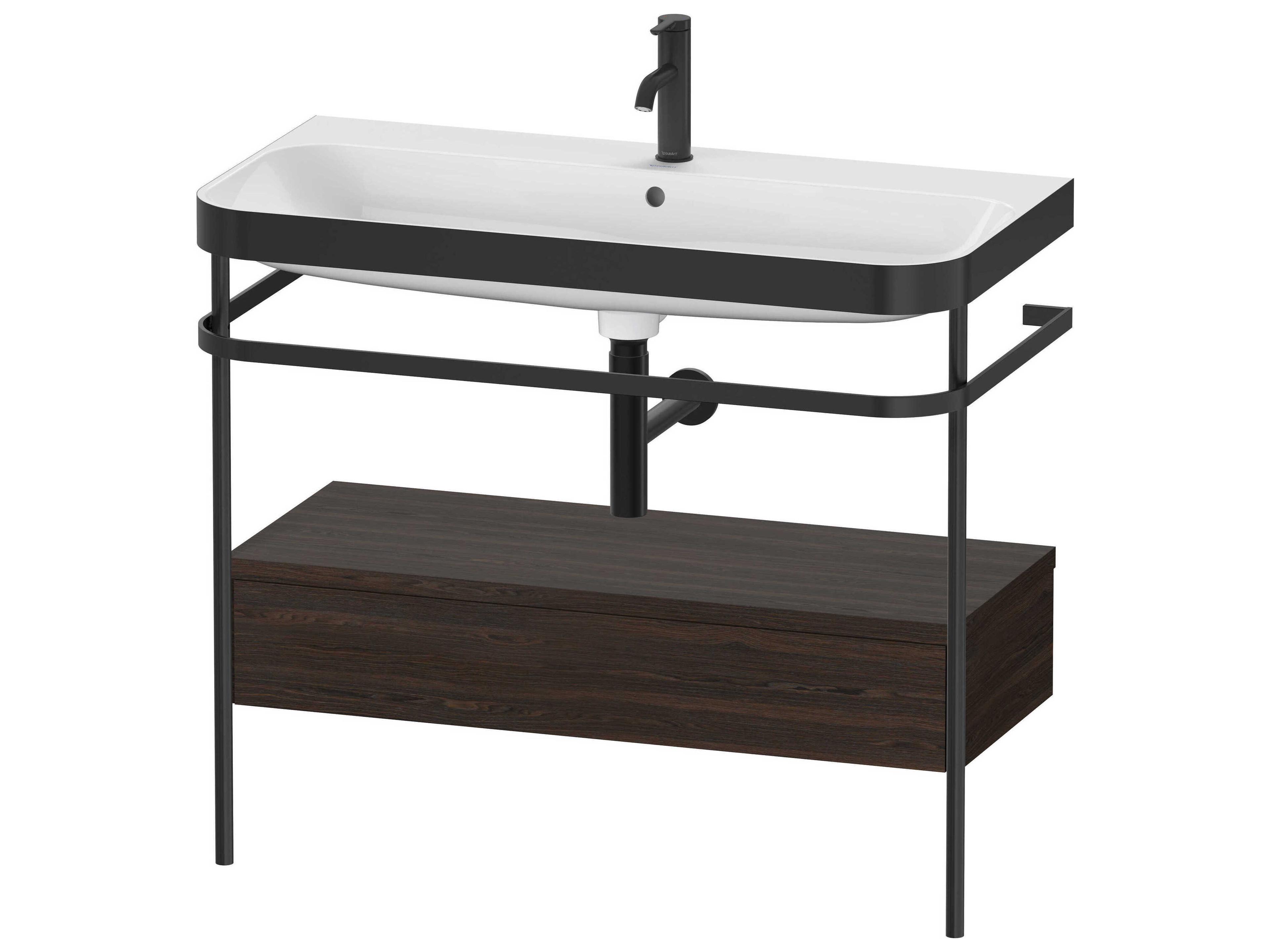 Duravit Happy D.2 39'' Walnut (Brushed) Matt Set of Sink and Console with 1 Faucet Hole