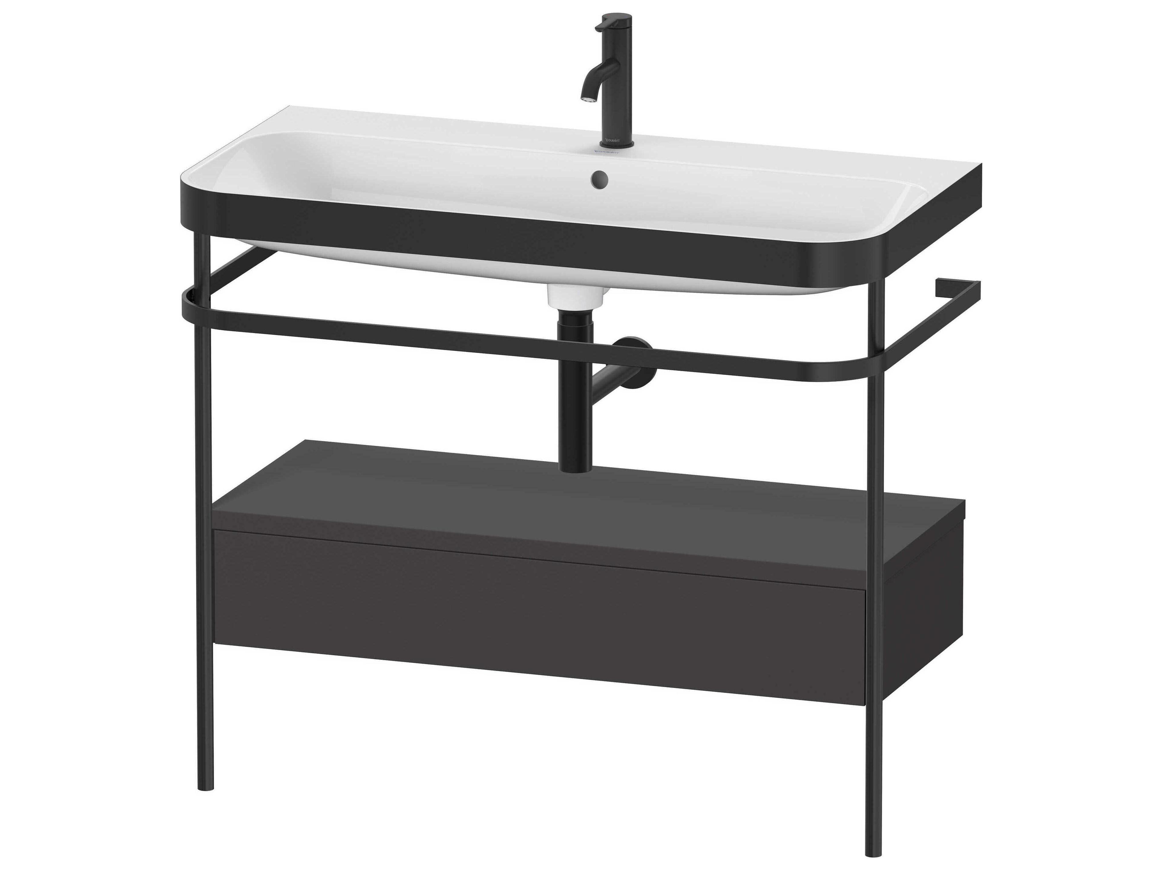 Duravit Happy D.2 39'' Graphite Super Matt Set of Sink and Console with 1 Faucet Hole