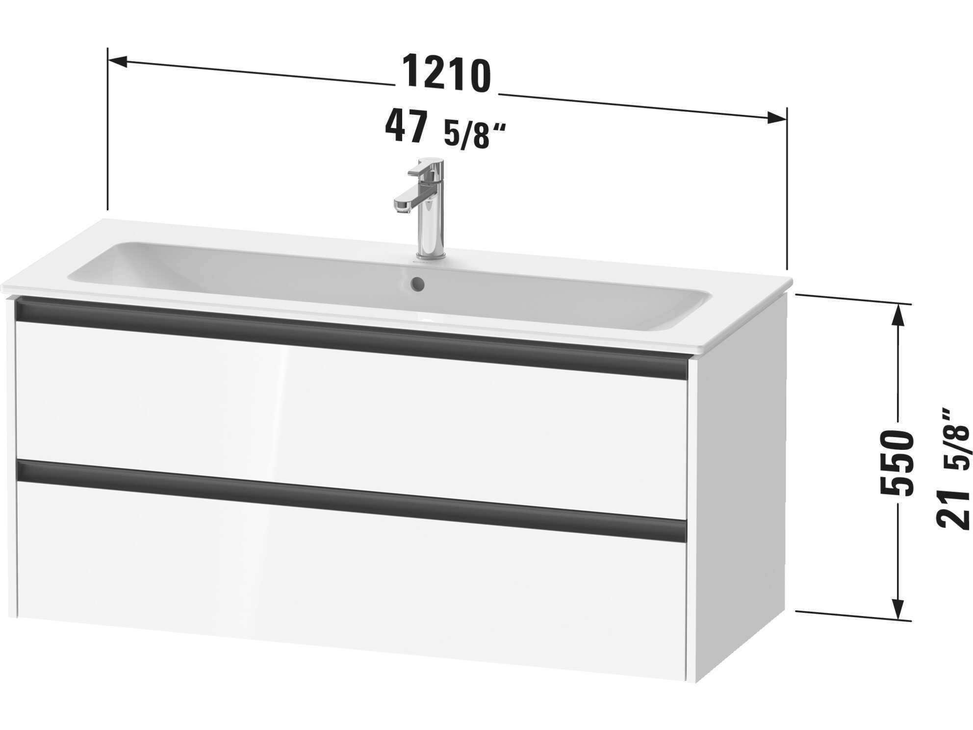Duravit Ketho.2 item 48" Two Drawer Natural Oak Matt Wall-Mounted Vanity Unit