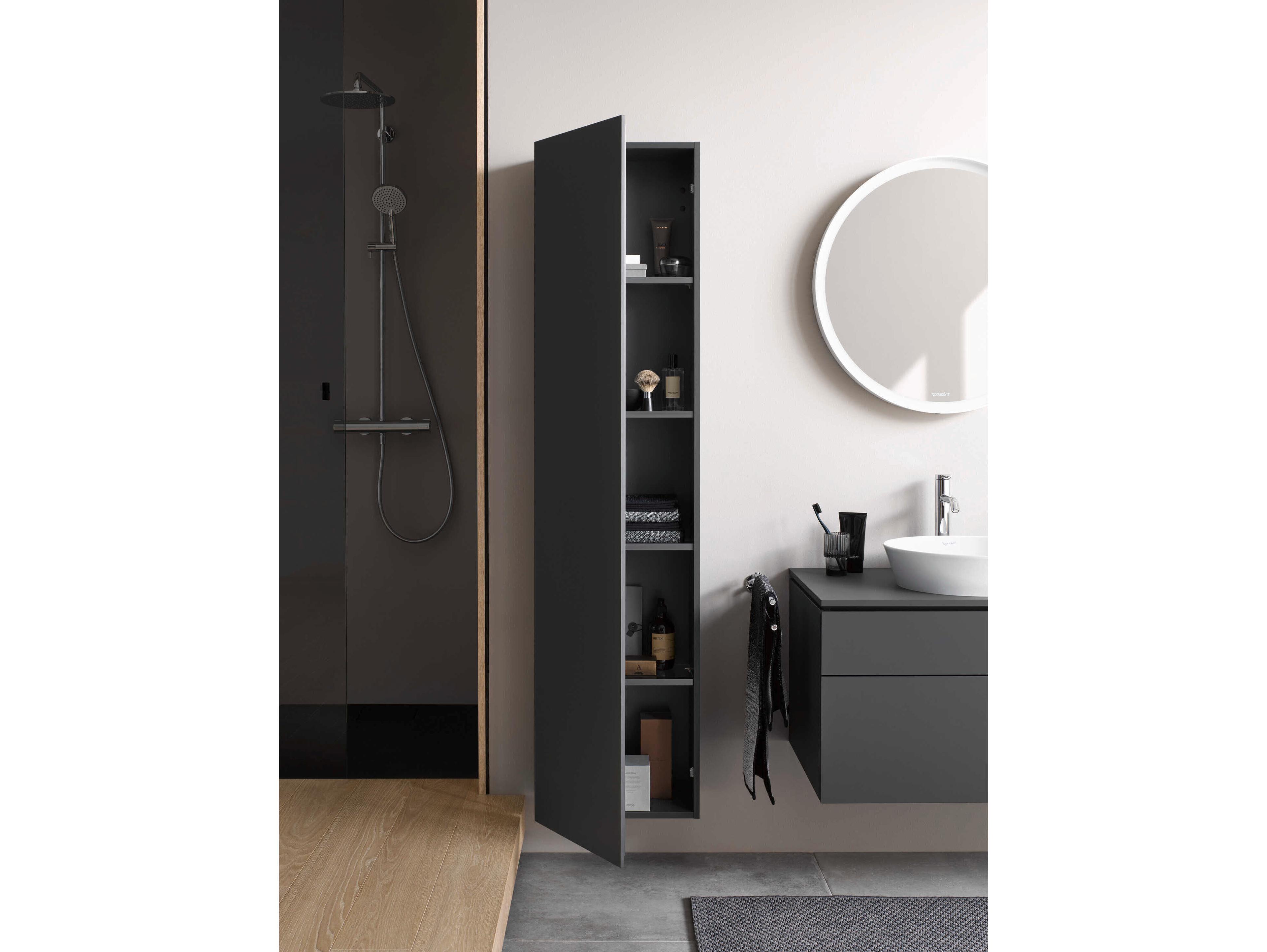 Duravit L-cube 20'' Graphite Super Matt Wall-Mounted Cabinet - Right-Hand Hinge