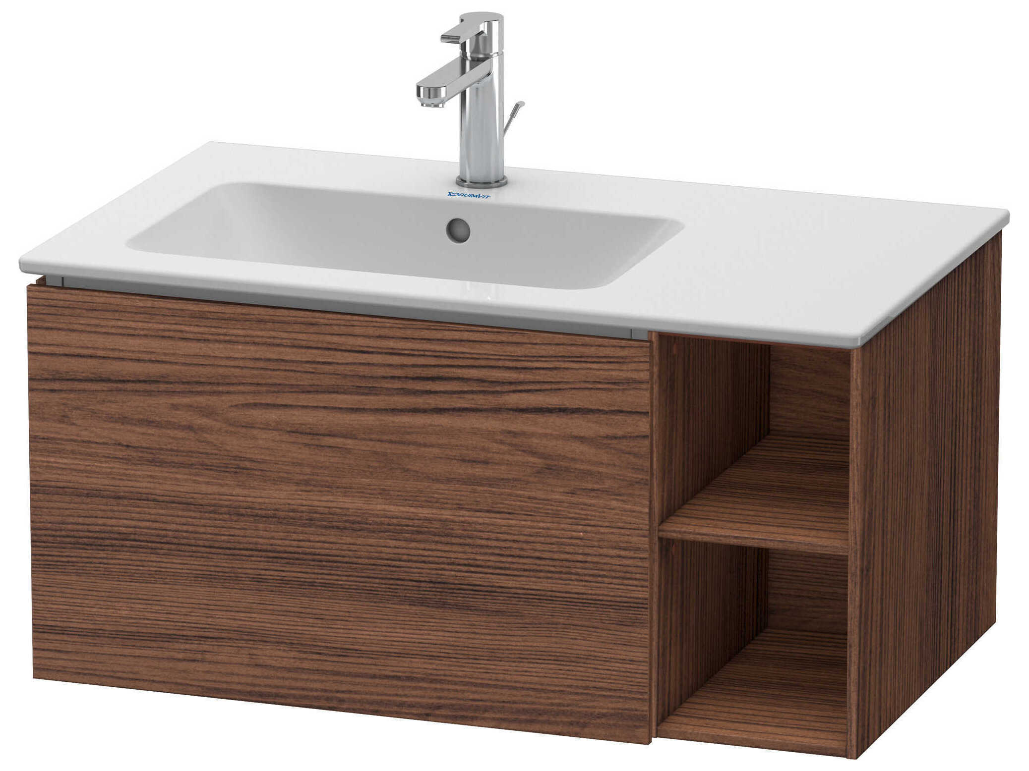 Duravit L-cube 32'' Walnut (Dark) Matt Wall-Mounted Vanity Unit (2 Right Side Open Compartments)