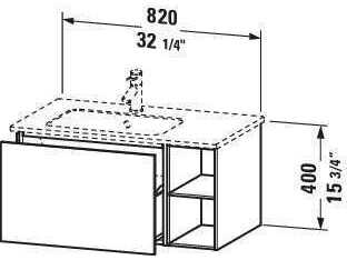 Duravit L-cube 32'' Walnut (Brushed) Matt Wall-Mounted Vanity Unit (2 Right Side Open Compartments)