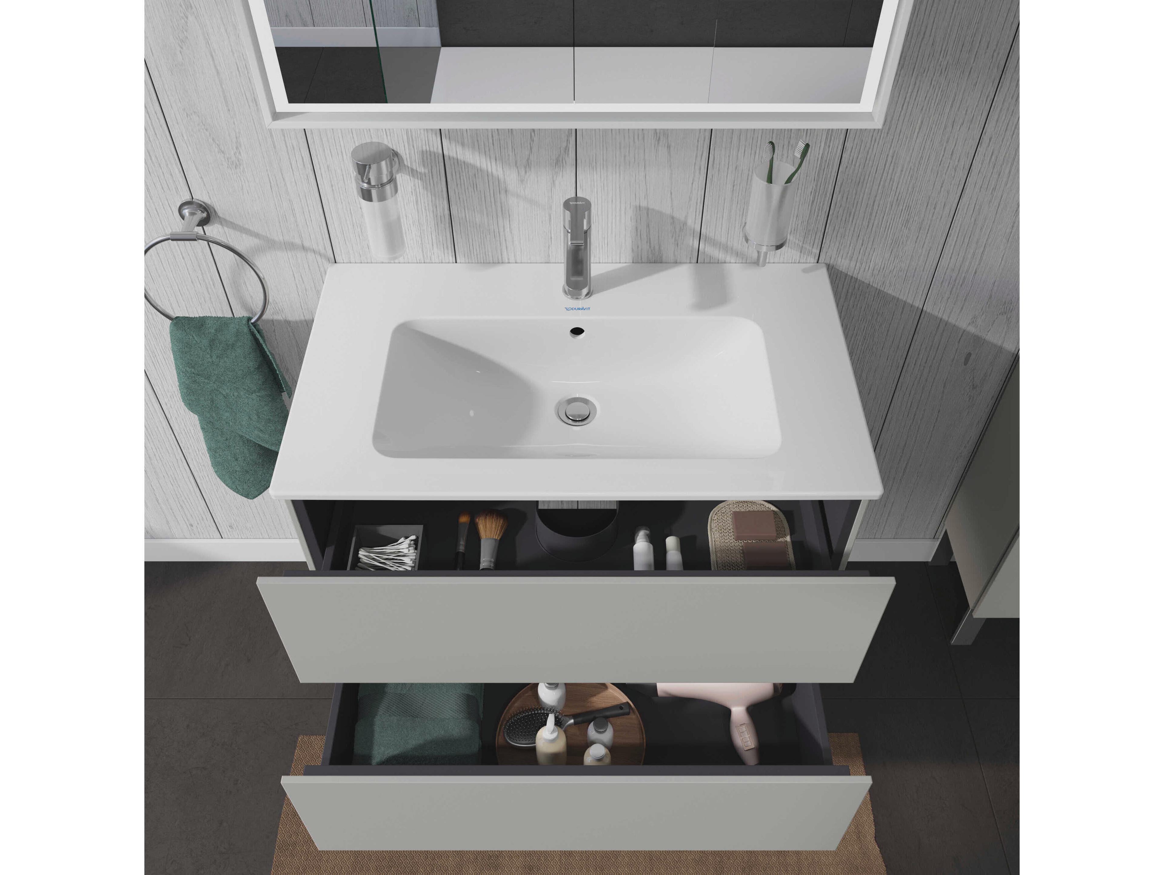 Duravit L-cube 32'' Two Drawer Concrete Gray Matt Wall-Mounted Vanity Unit