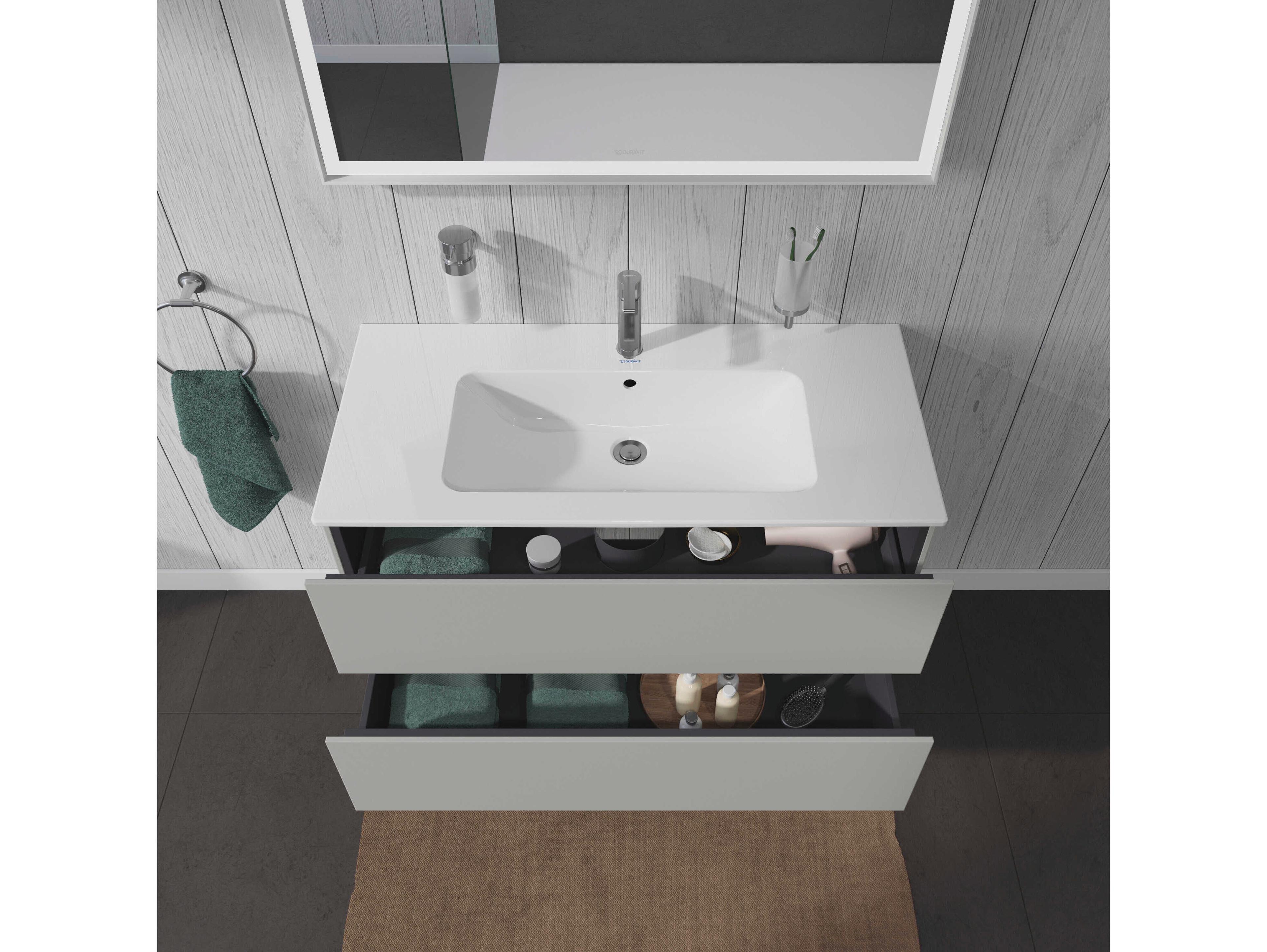 Duravit L-cube 40'' Two Drawer Concrete Gray Matt Wall-Mounted Vanity Unit