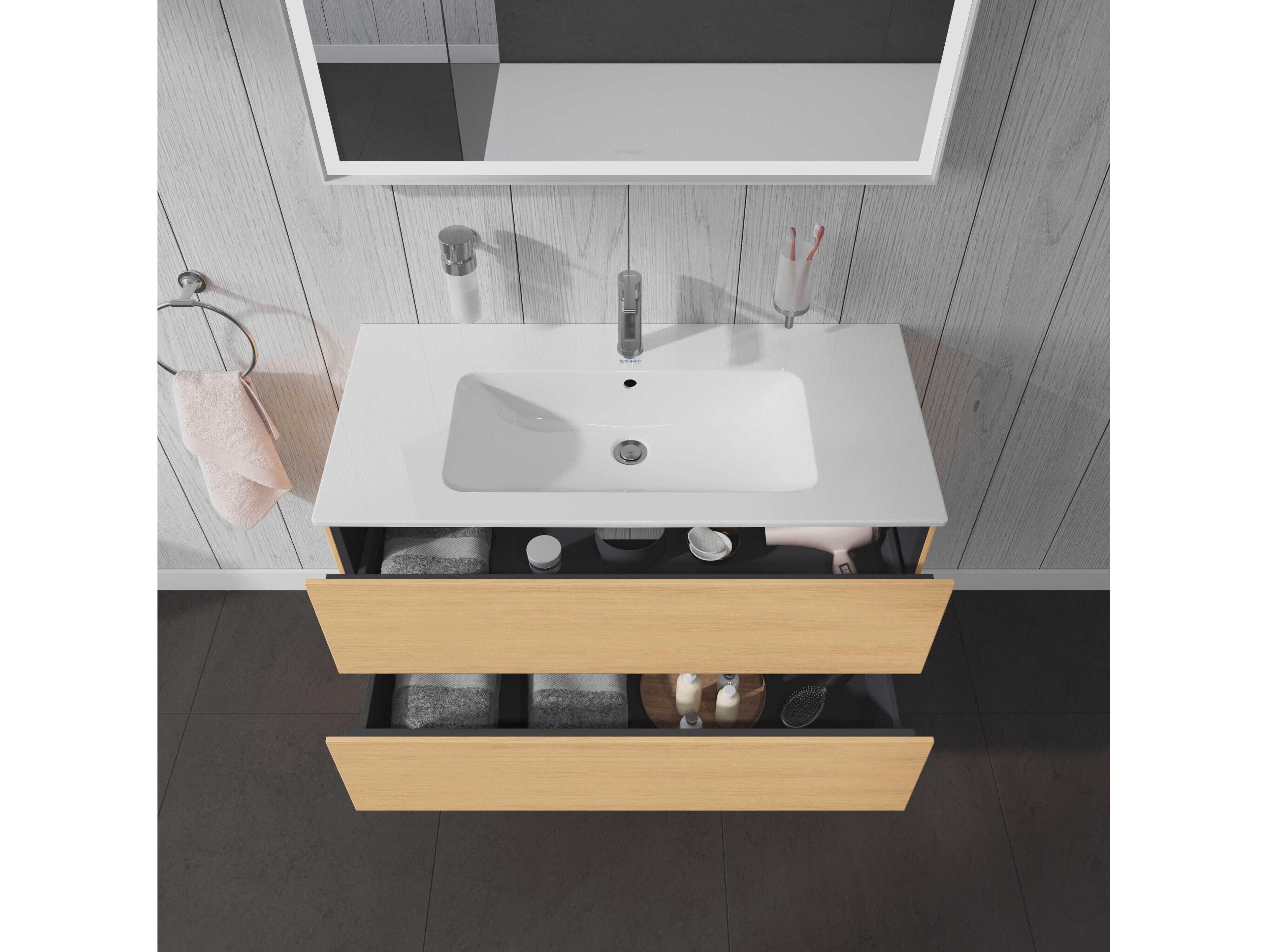 Duravit L-cube 40'' Two Drawer Natural Oak Matt Wall-Mounted Vanity Unit