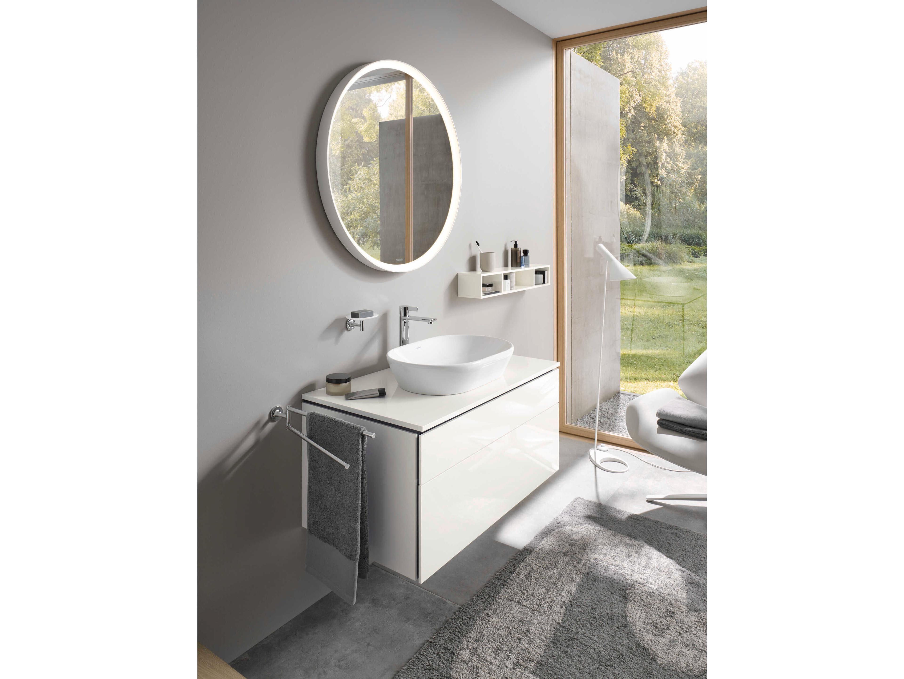 Duravit L-cube 35'' Round White Matte Frame LED Mirror - Sensor Switch