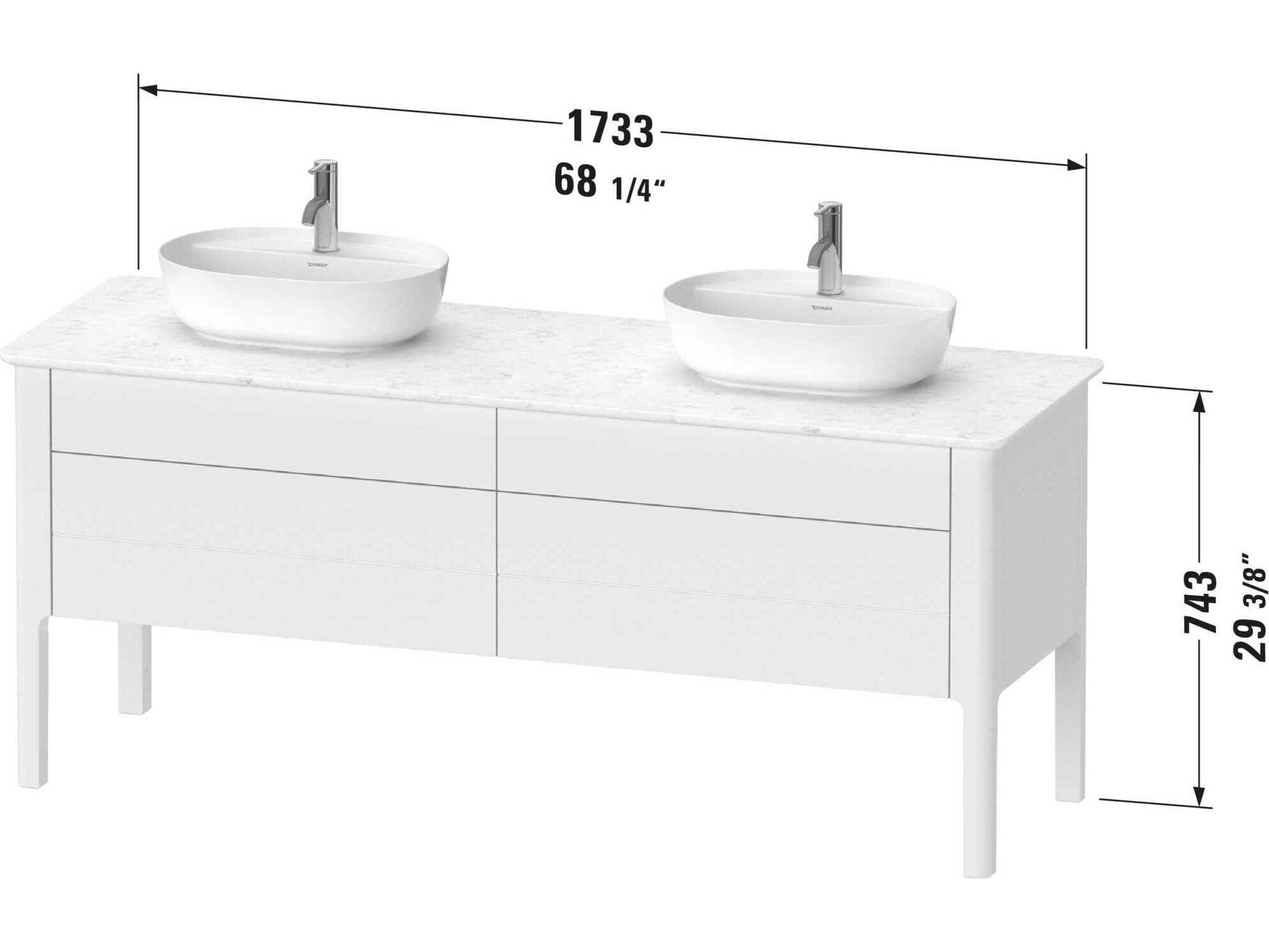 Duravit Luv 68'' Stone Gray Satin Matt Freestanding Vanity Unit - 2 Cut-outs