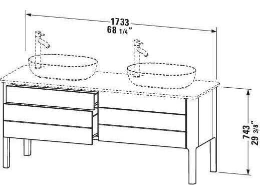 Duravit Luv 68'' Stone Gray Satin Matt Freestanding Vanity Unit - 2 Cut-outs