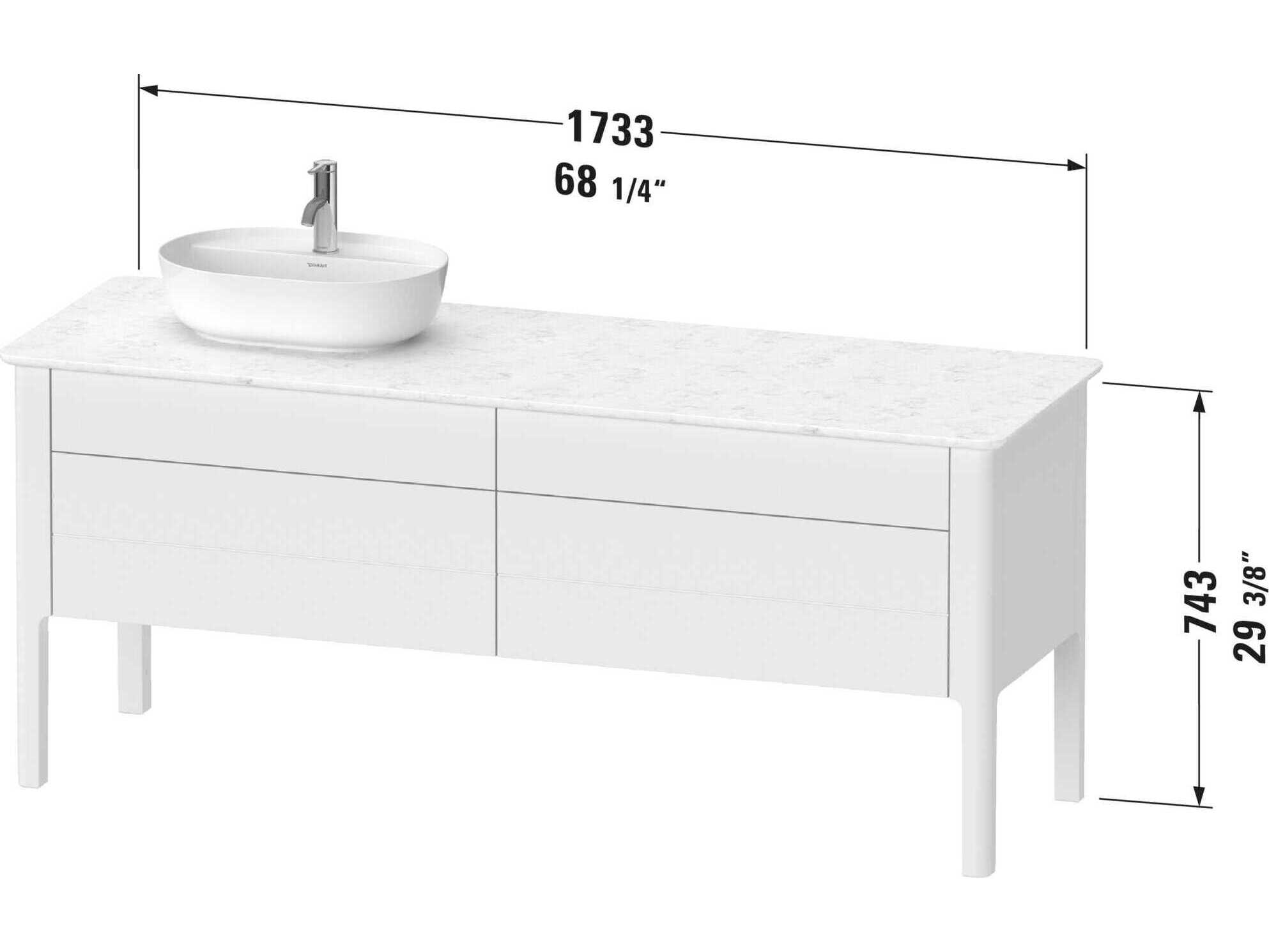 Duravit Luv 68'' White Satin Matt Freestanding Vanity Unit - 1 Left Side Cut-out