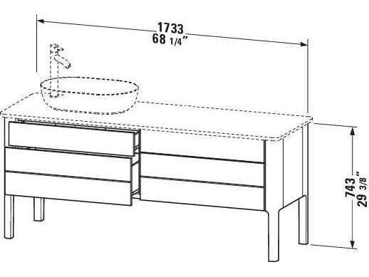 Duravit Luv 68'' Stone Gray Satin Matt Freestanding Vanity Unit - 1 Right Side Cut-out