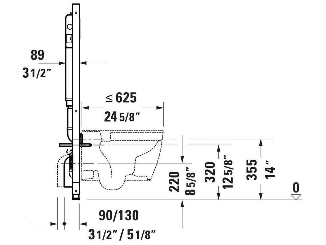 Duravit Durasystem 24'' In Wall Tank & Carrier - 0.8 / 0.6 GPF