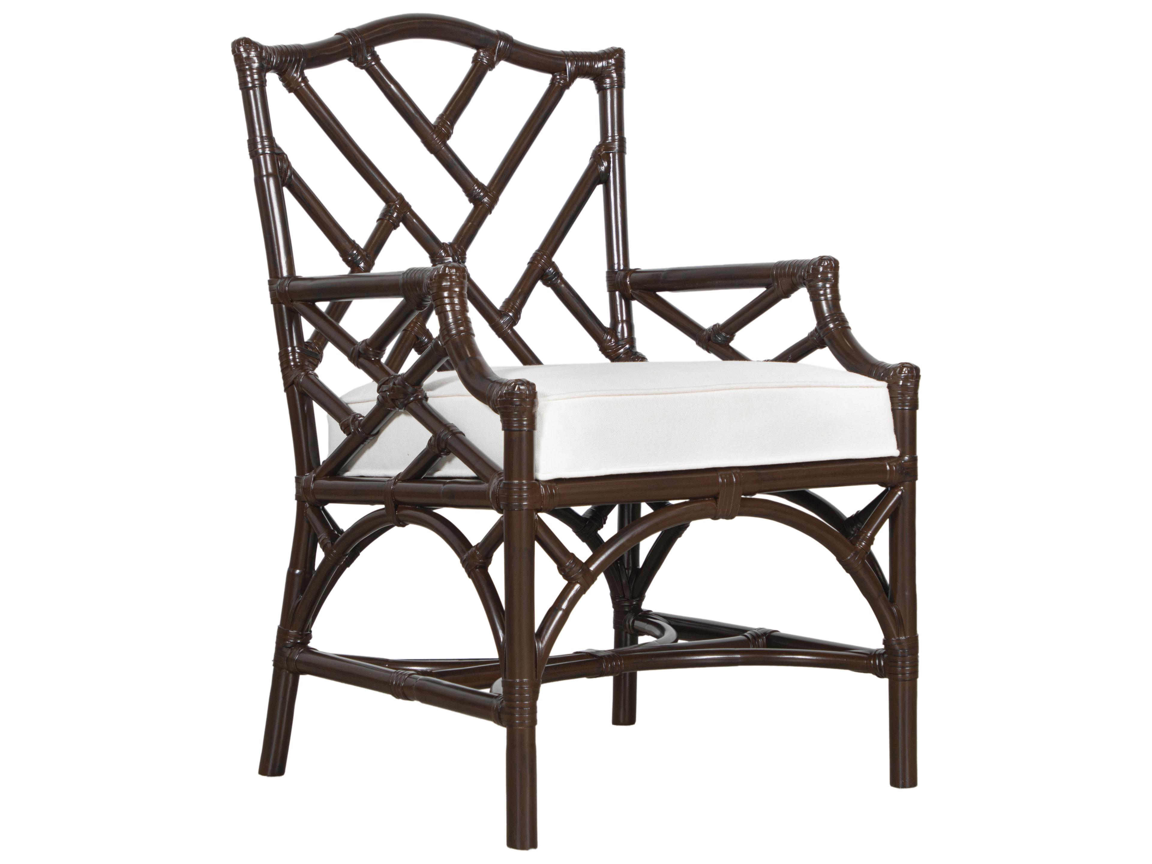 Chippendale Rattan Brown Upholstered Arm Dining Chair