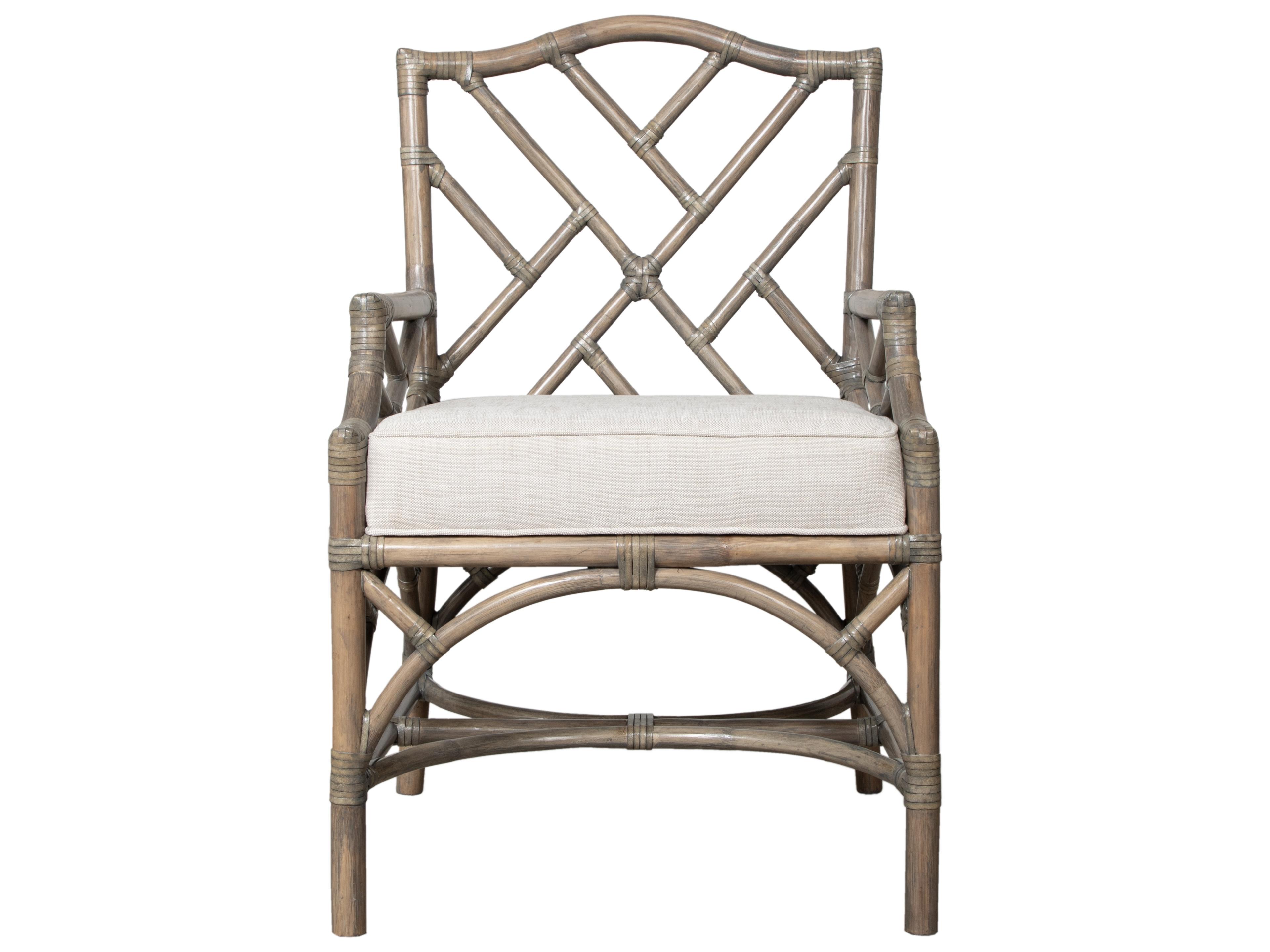 Chippendale Rattan Brown Upholstered Arm Dining Chair