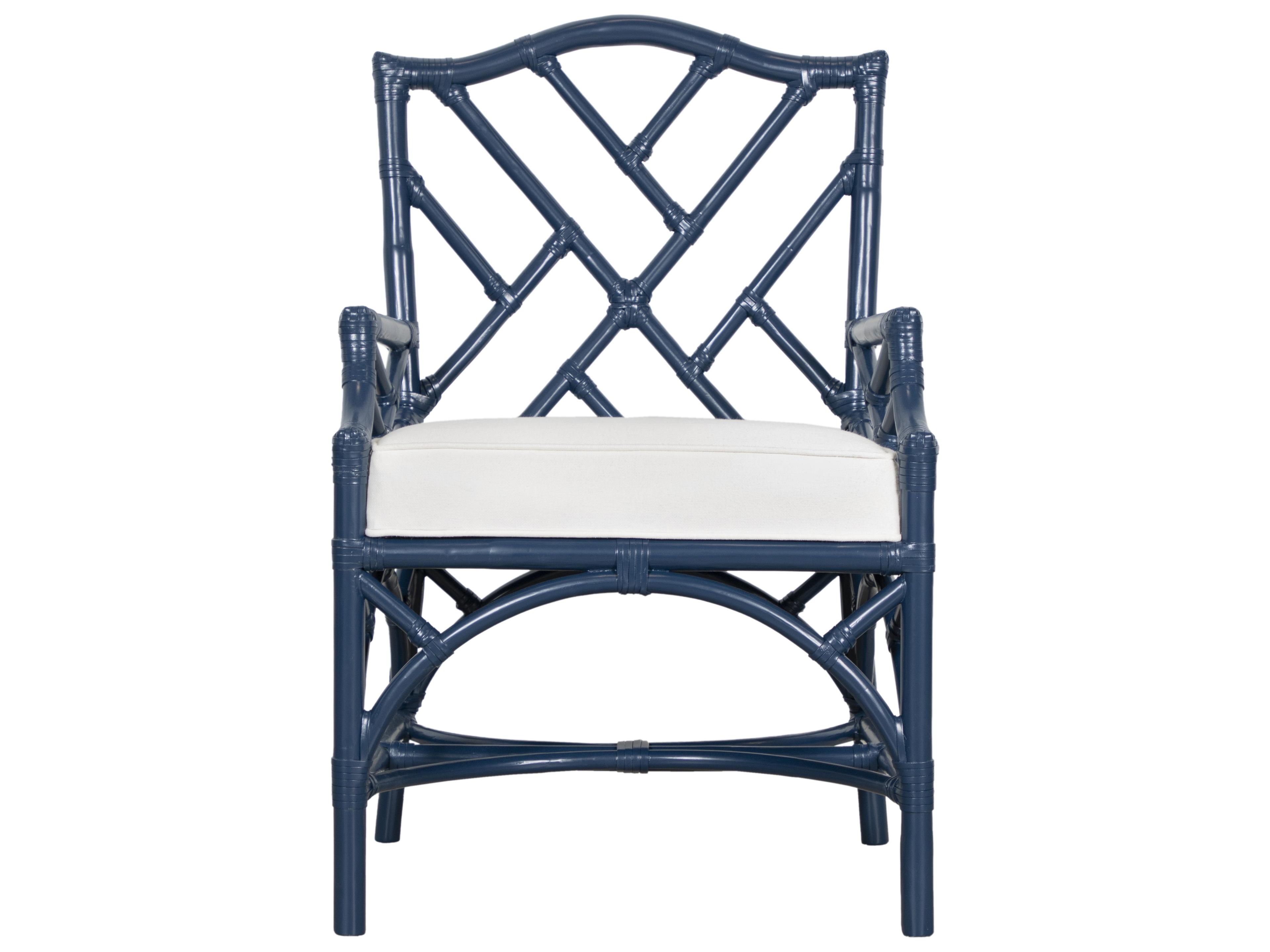 Chippendale Rattan Brown Upholstered Arm Dining Chair