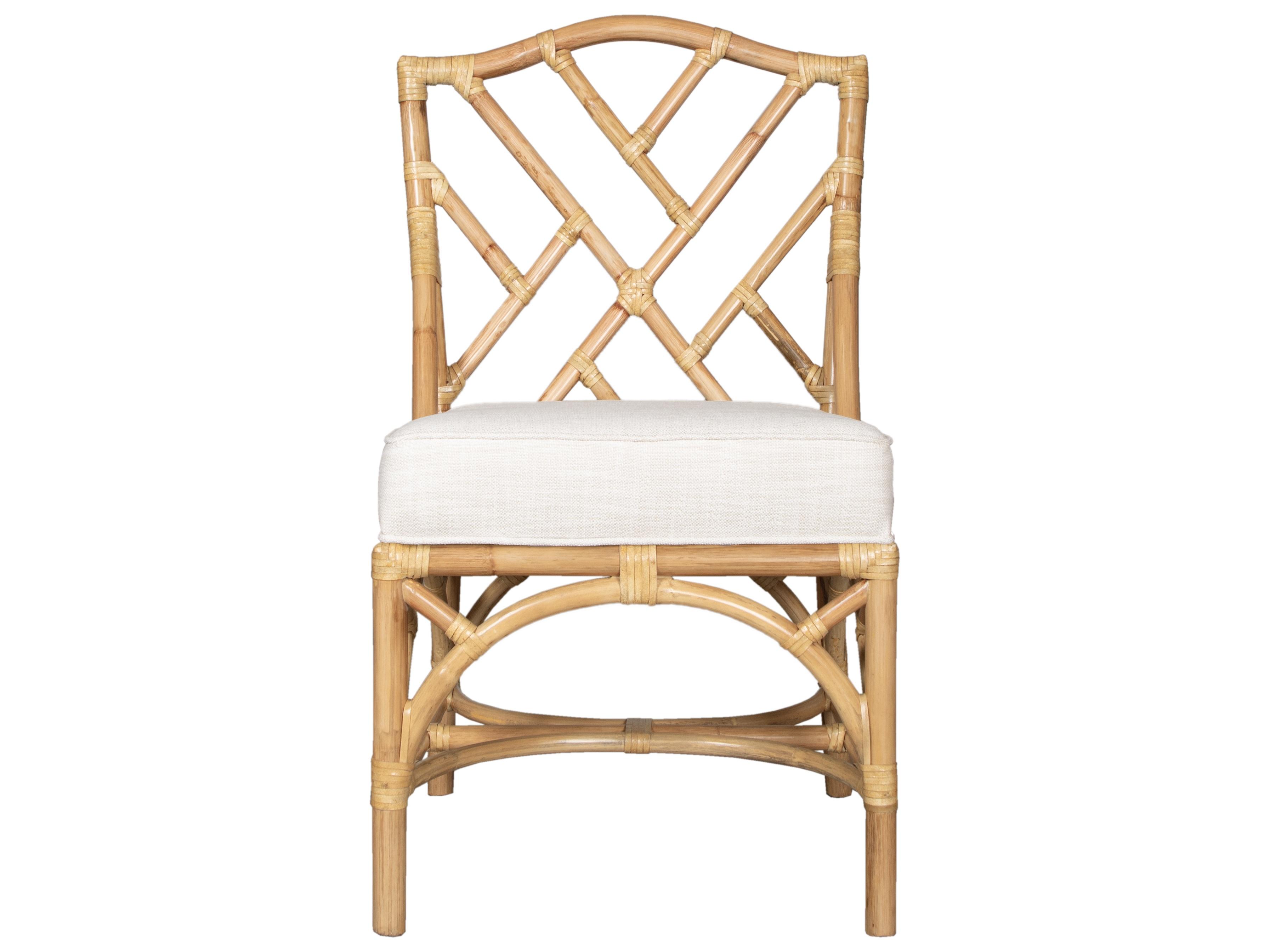 Chippendale Rattan Blue Upholstered Armless Dining Chair