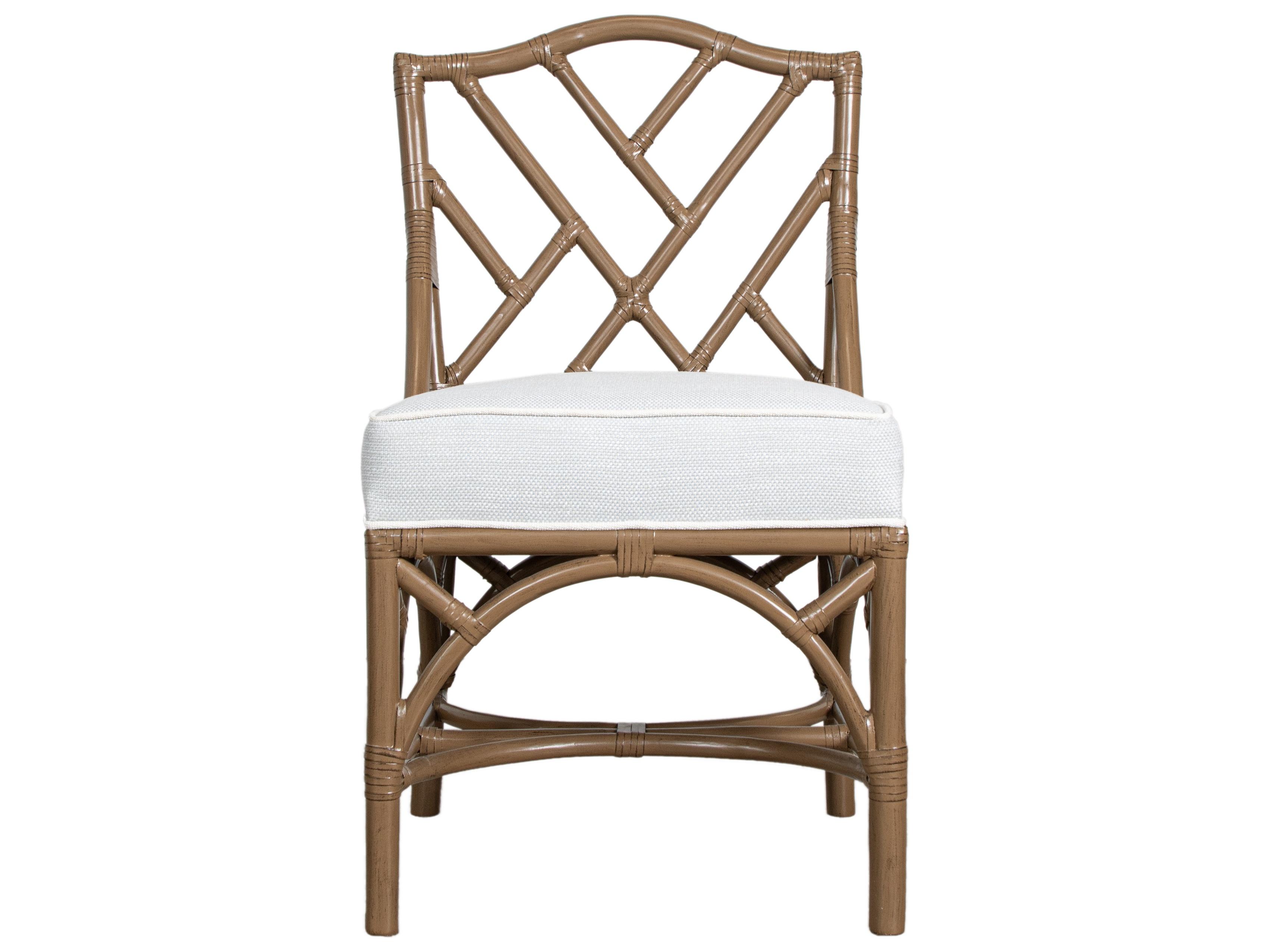 Chippendale Rattan Blue Upholstered Armless Dining Chair