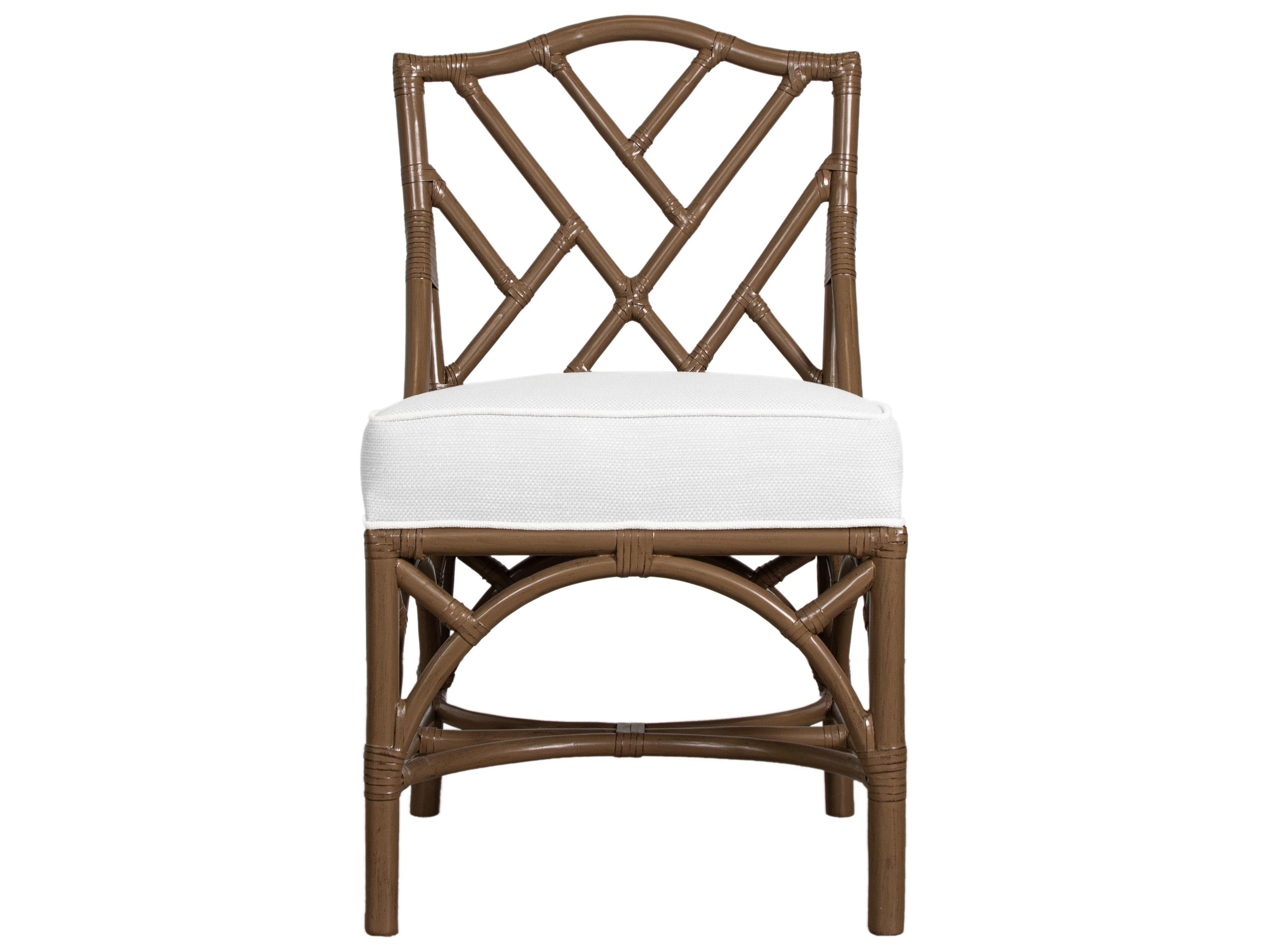 Chippendale Rattan Blue Upholstered Armless Dining Chair