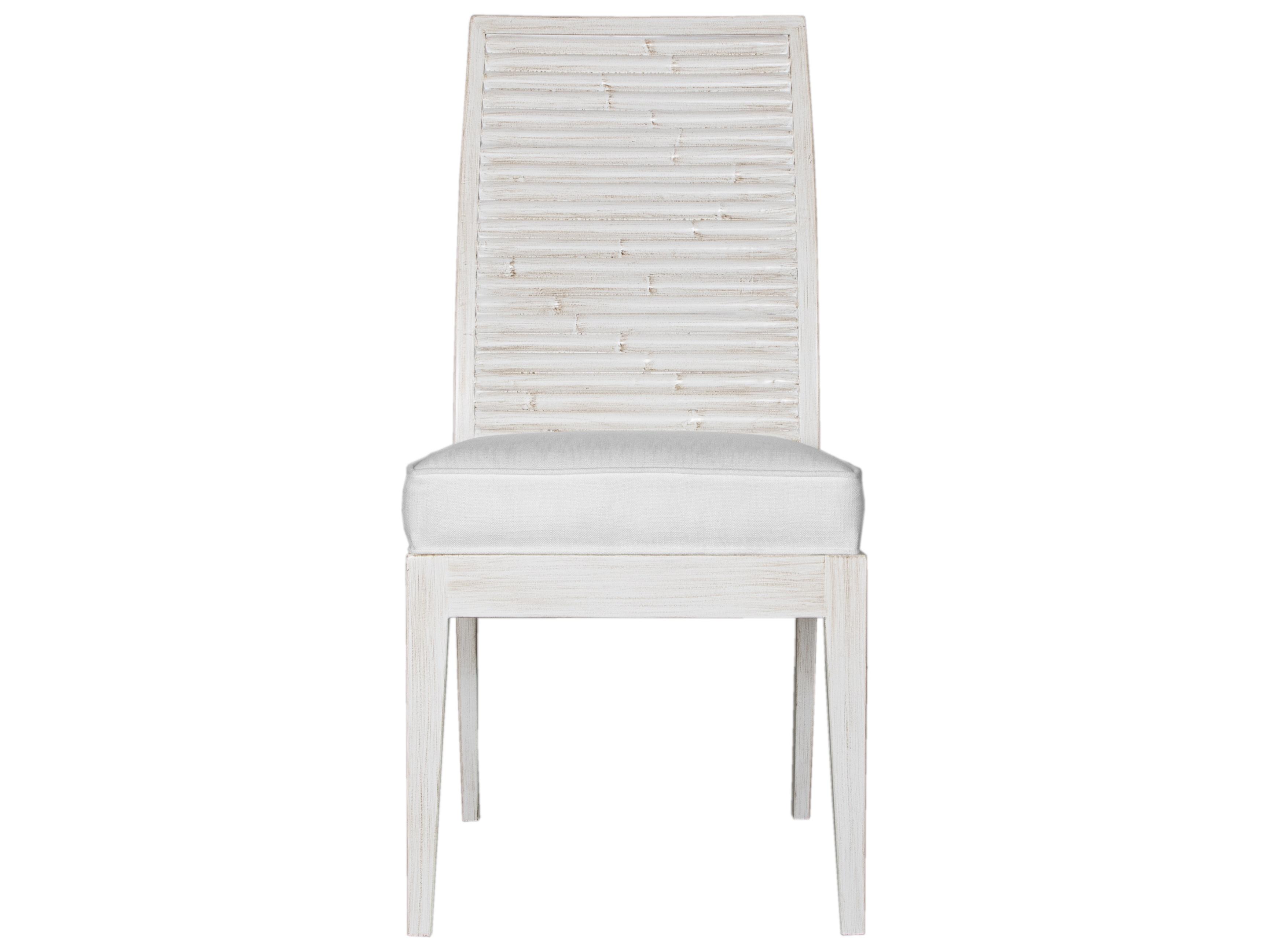 Stacked Bamboo Rattan Natural Upholstered Armless Dining Chair