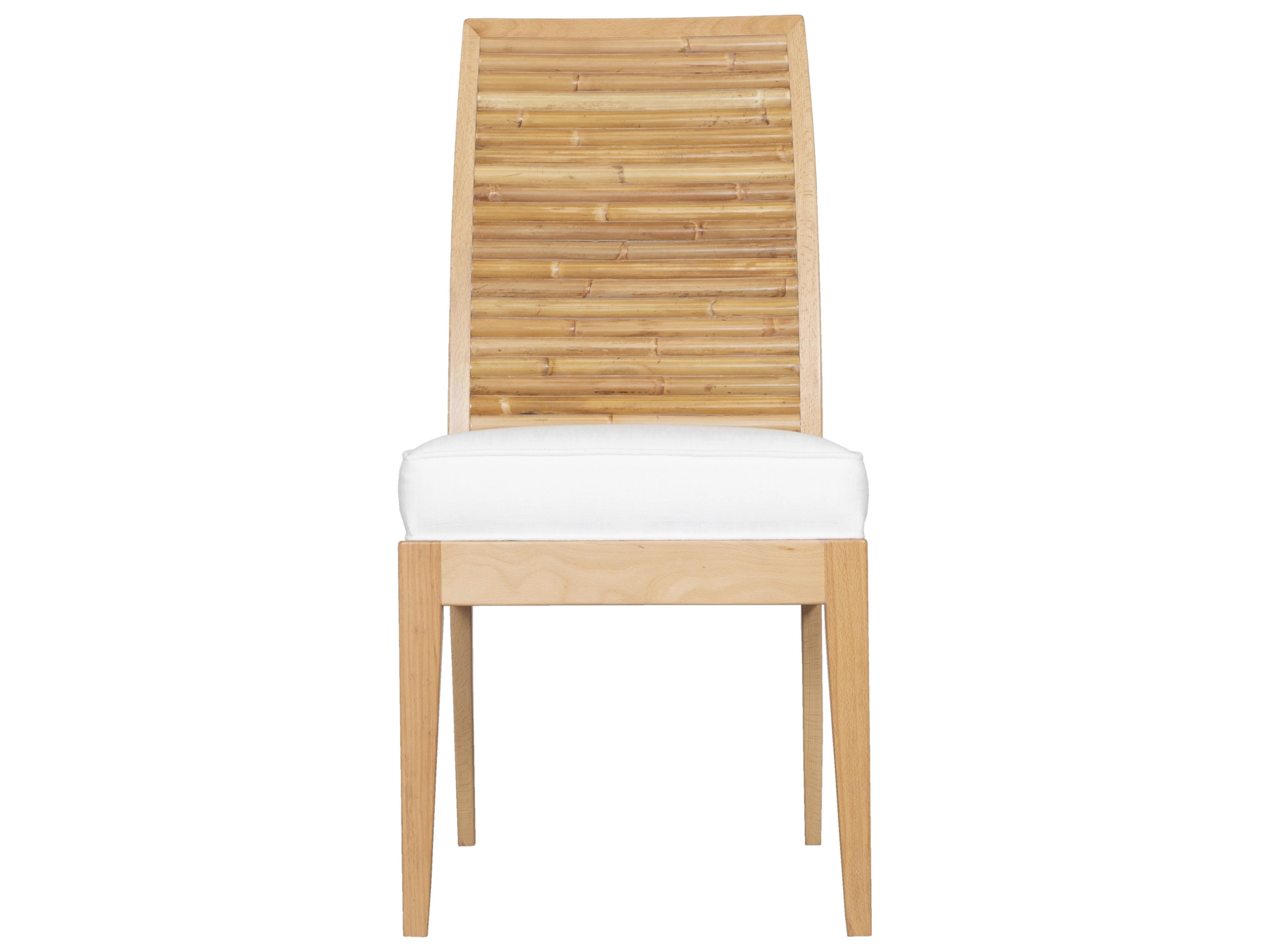 Stacked Bamboo Rattan Natural Upholstered Armless Dining Chair