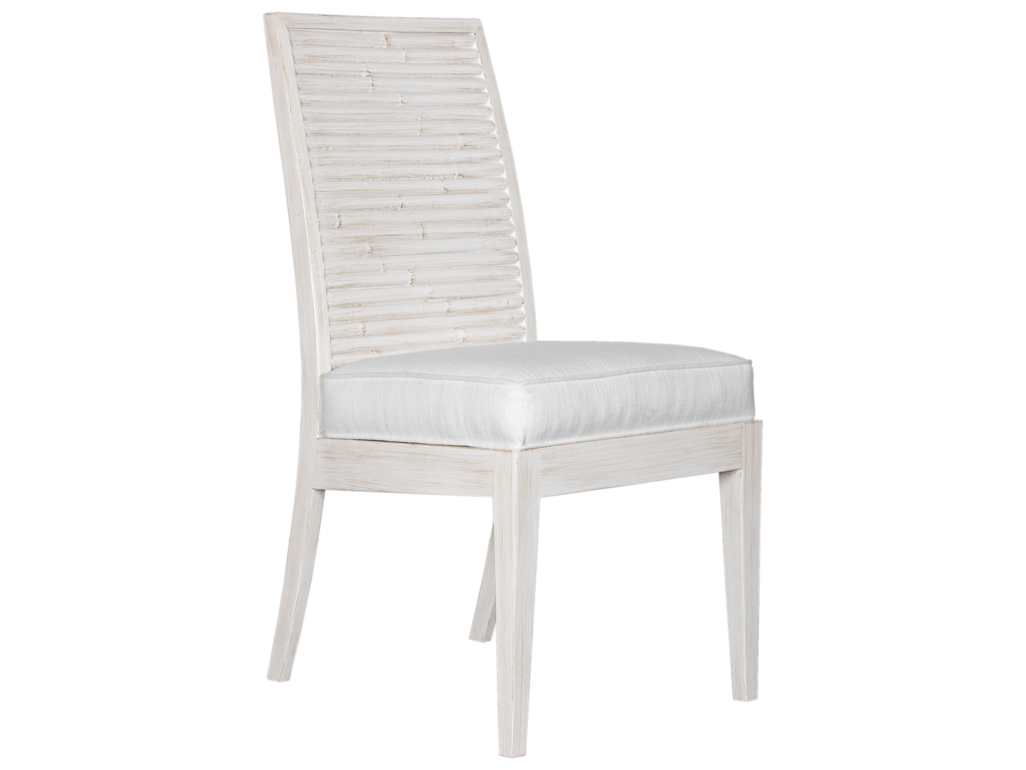 Stacked Bamboo Rattan Natural Upholstered Armless Dining Chair