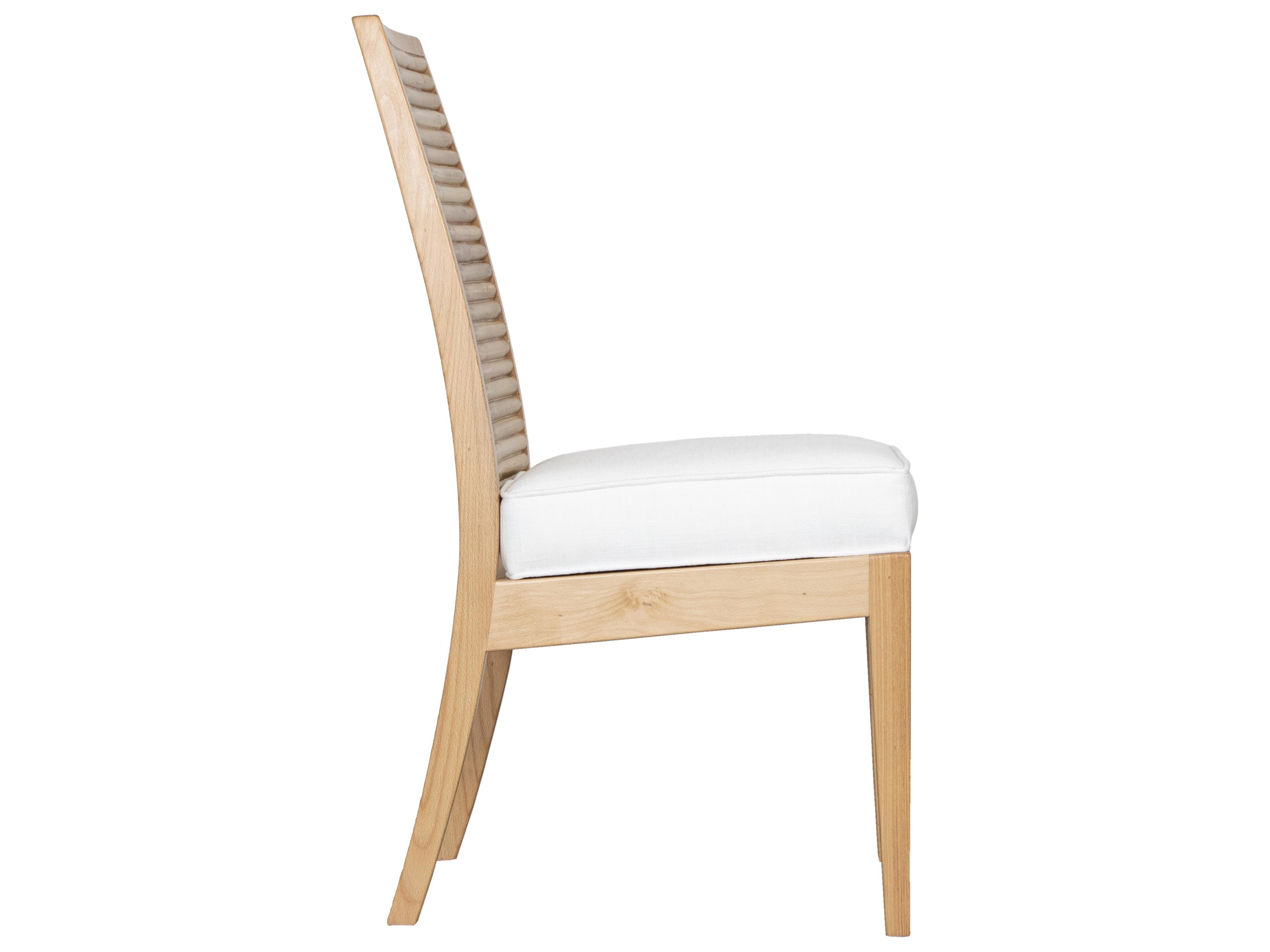 Stacked Bamboo Rattan Natural Upholstered Armless Dining Chair