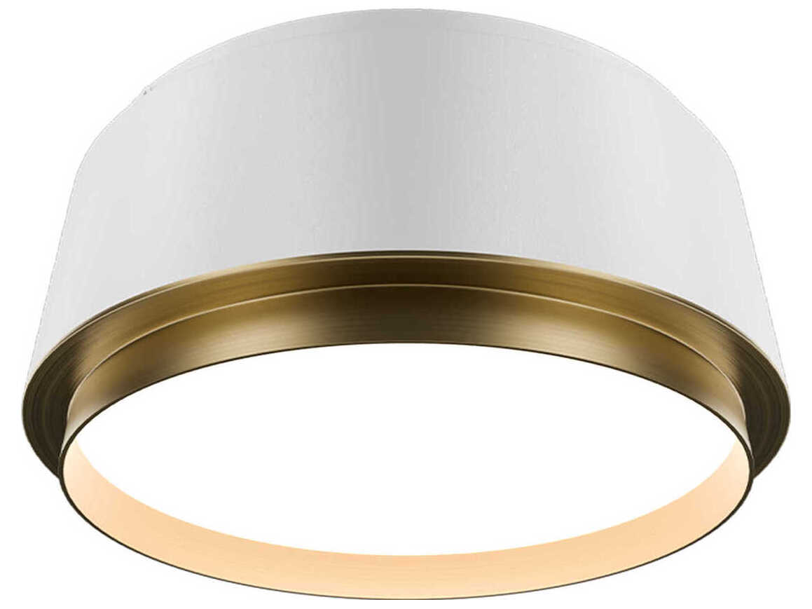dweLED by WAC Lighting Salvo 1-Light White Aged Brass Round Flush Mount